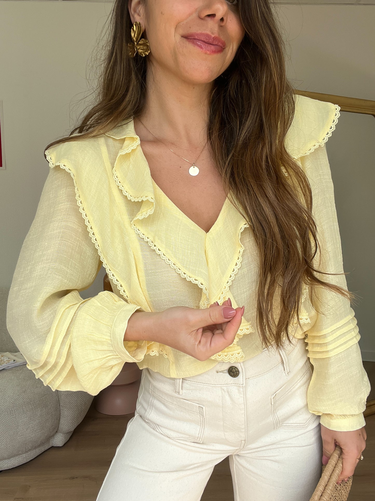Blouse à volants June jaune