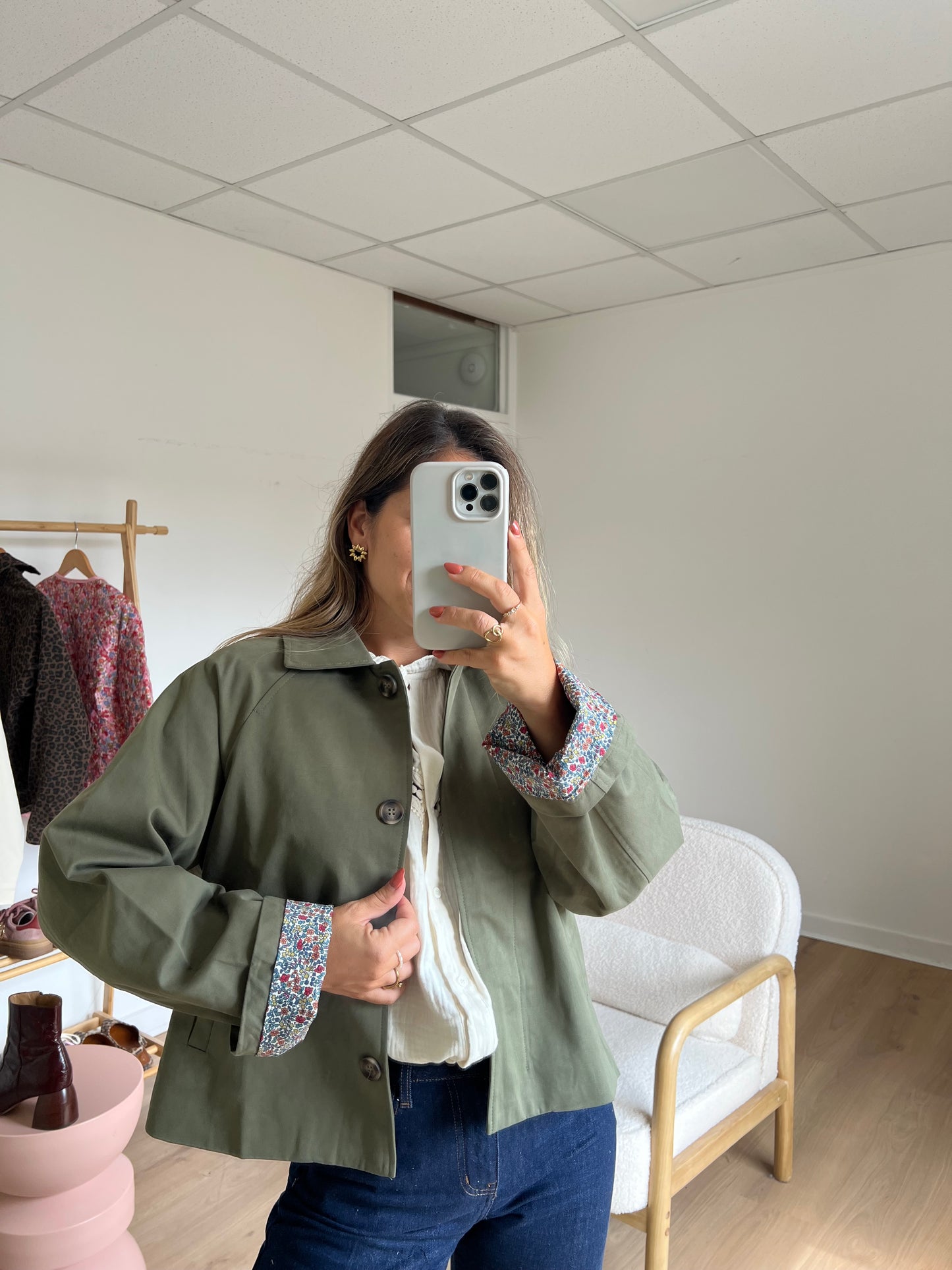 Veste trench Edith à fleurs kaki