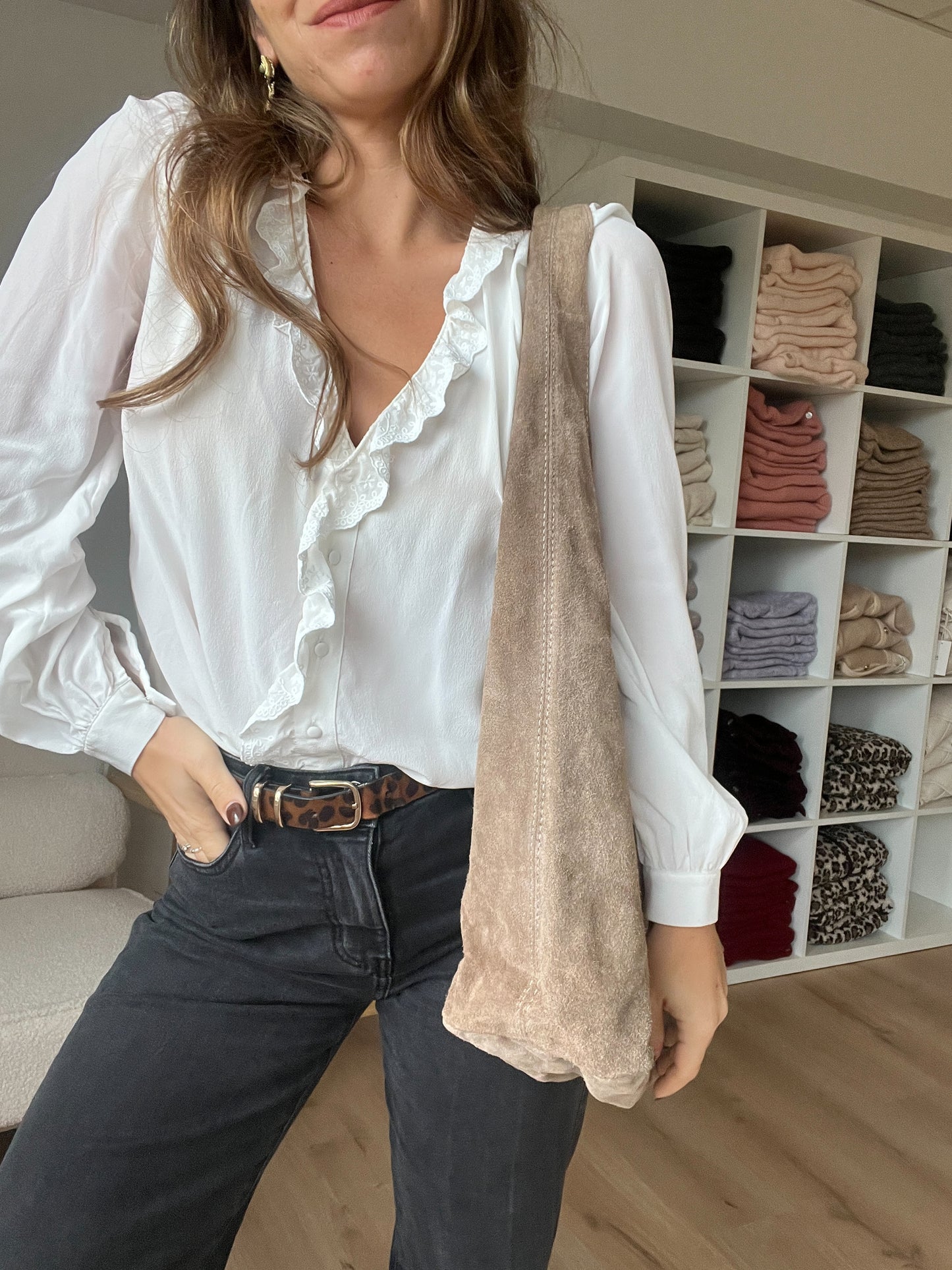 Sac à main en daim Marine Taupe