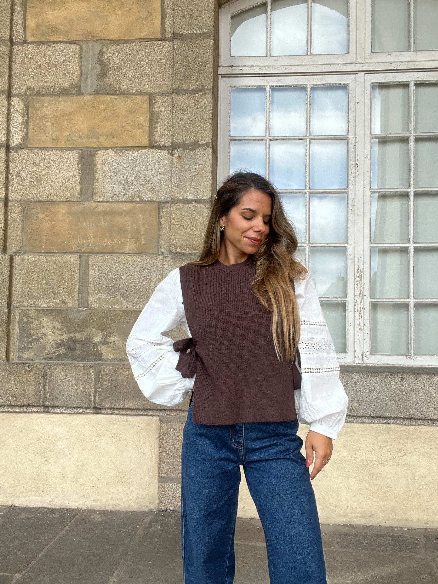 Pull sans manches à noeuds marron Valentine