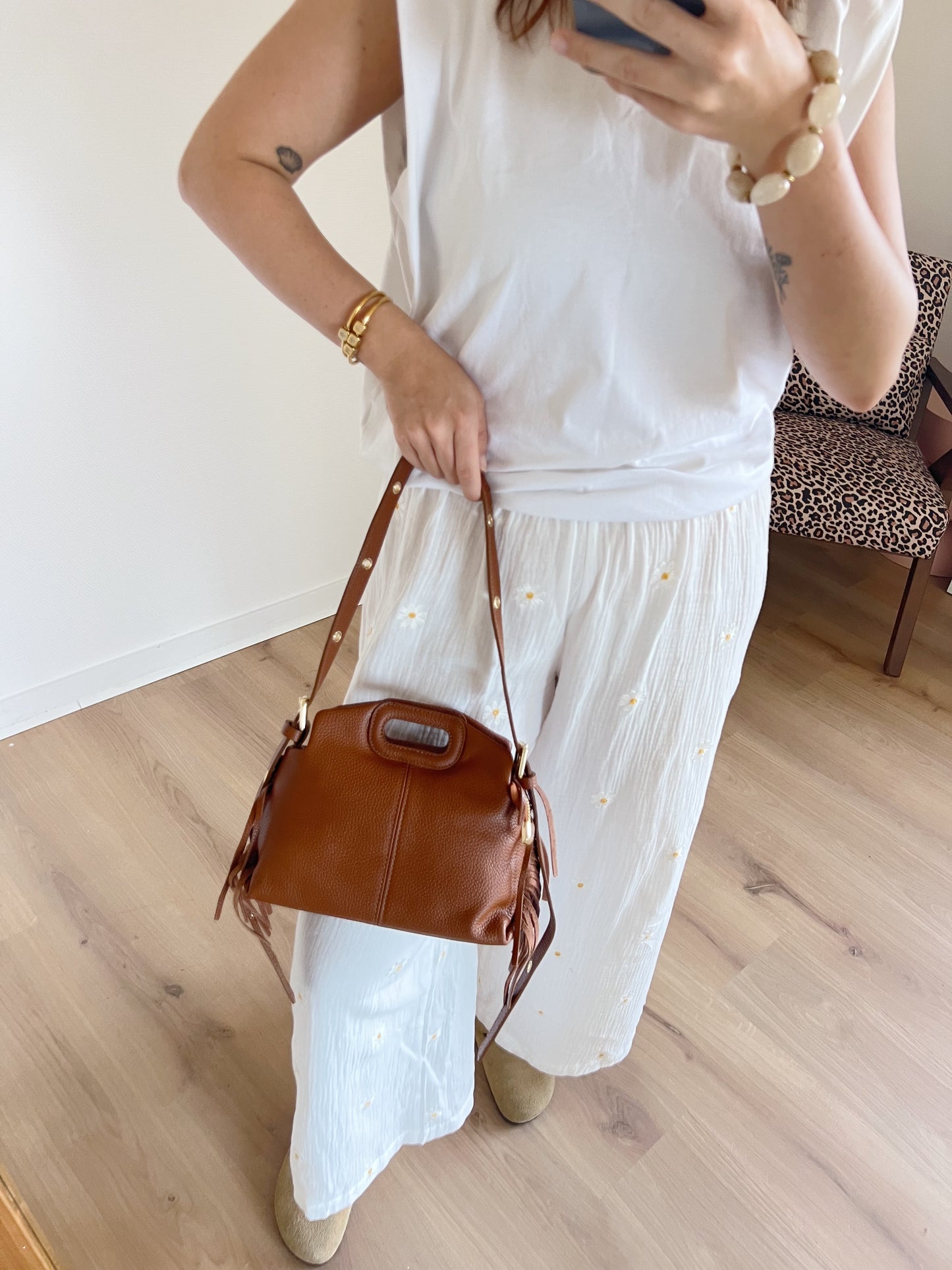 Sac à main en cuir grainé Jodie camel