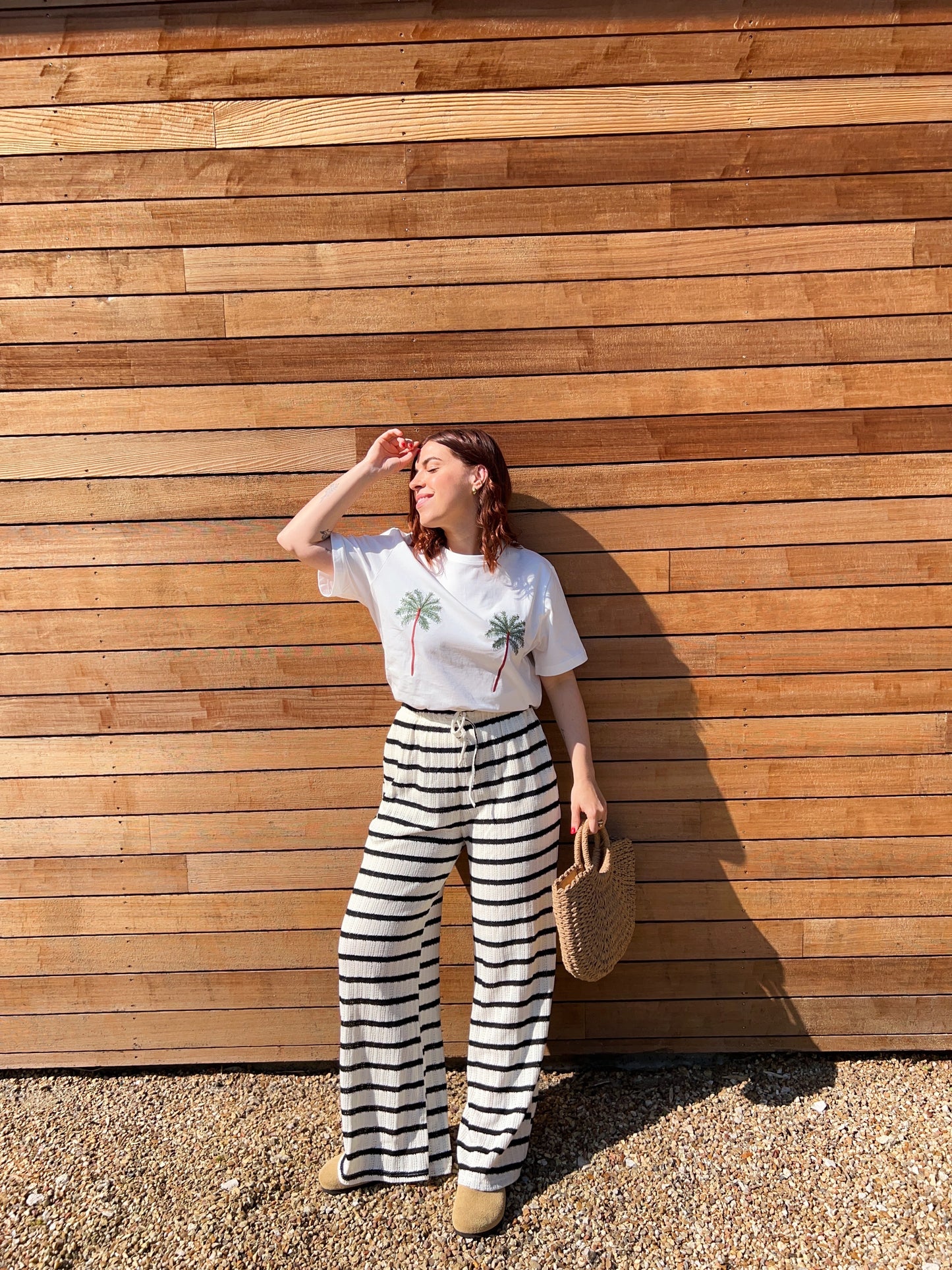 Pantalon fluide en crochet à rayures Maya