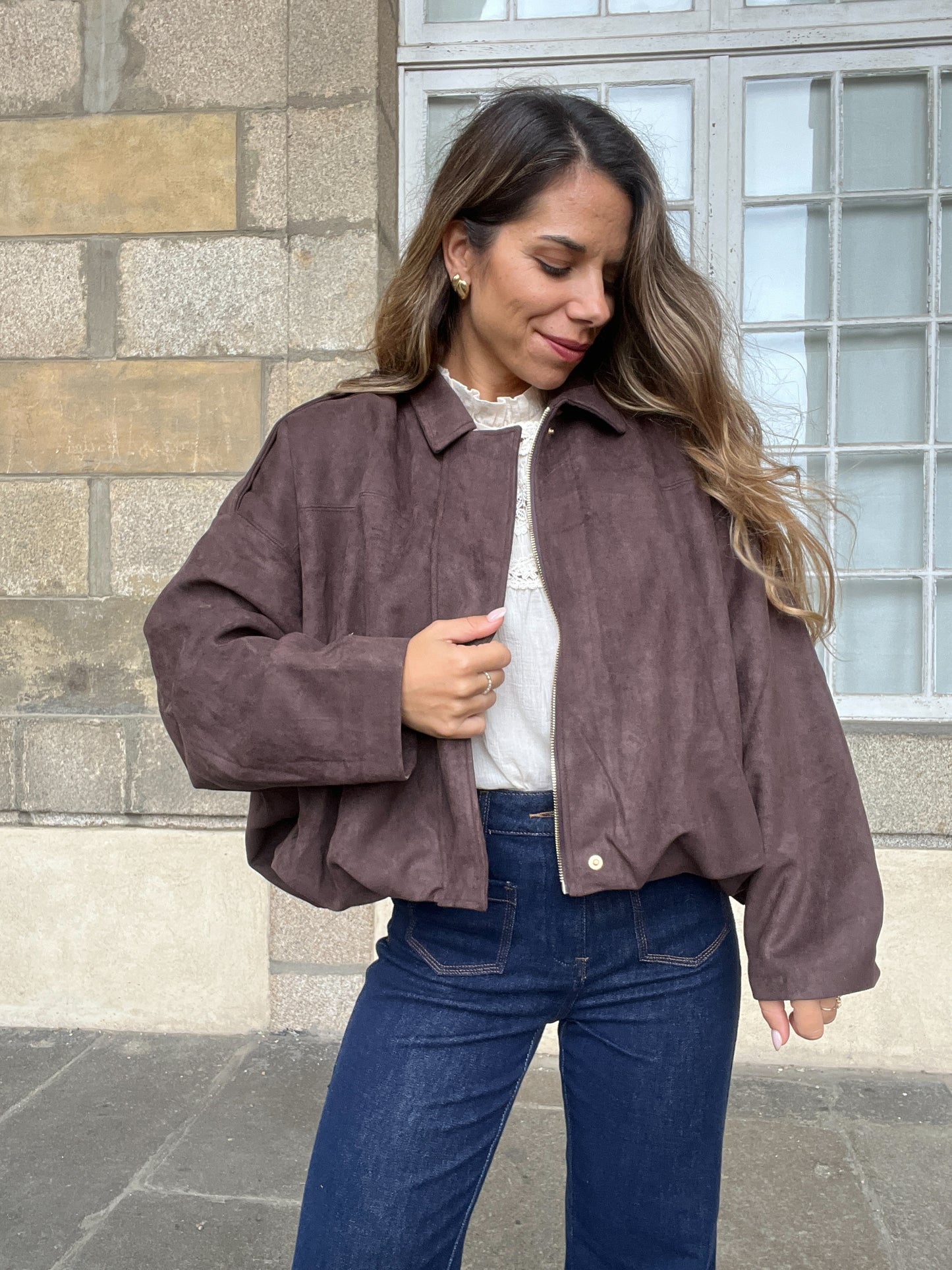 Veste effet suédine Léonie chocolat