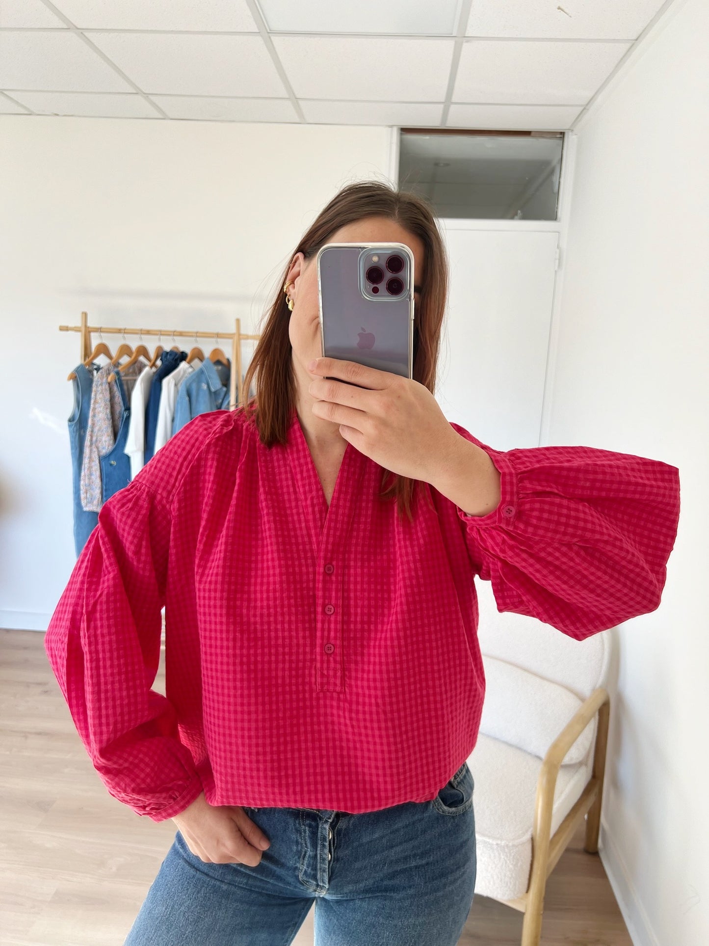 Blouse vichy fushia Clothilde