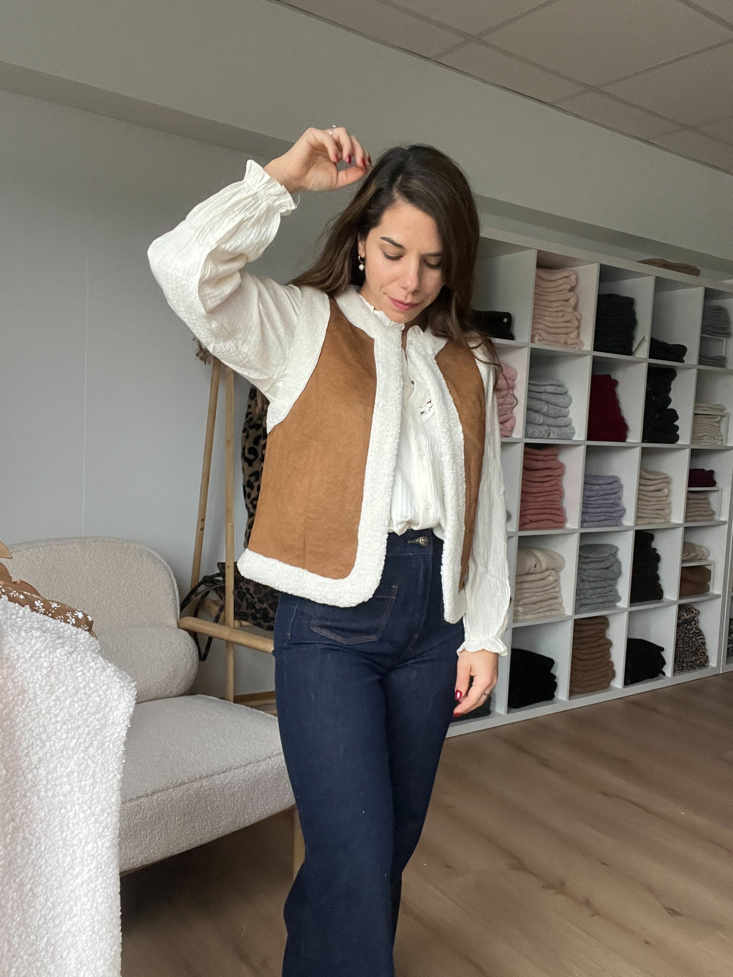 Gilet berger sans manches camel Mahaut