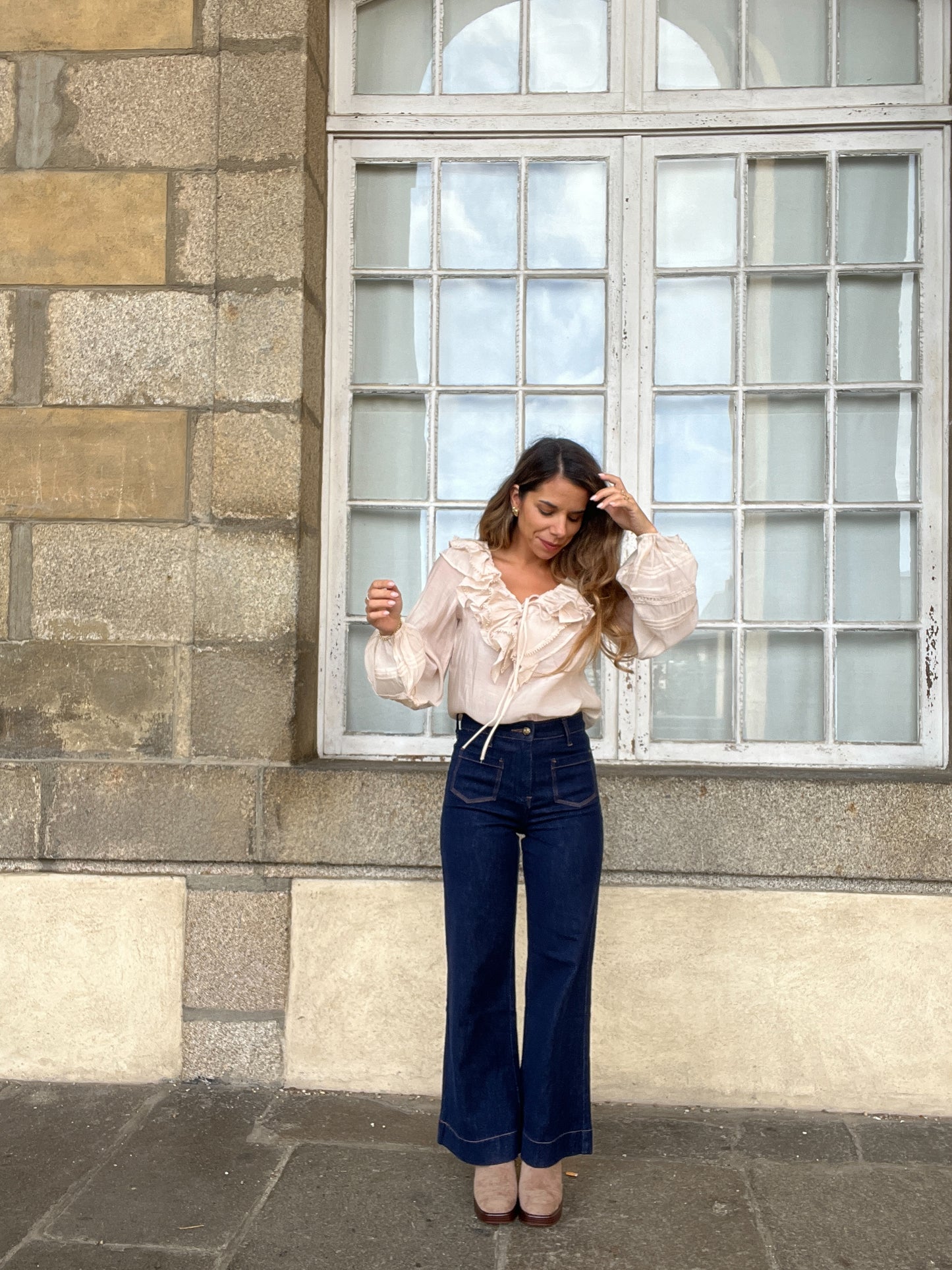 Blouse bohème volantée beige Hazel