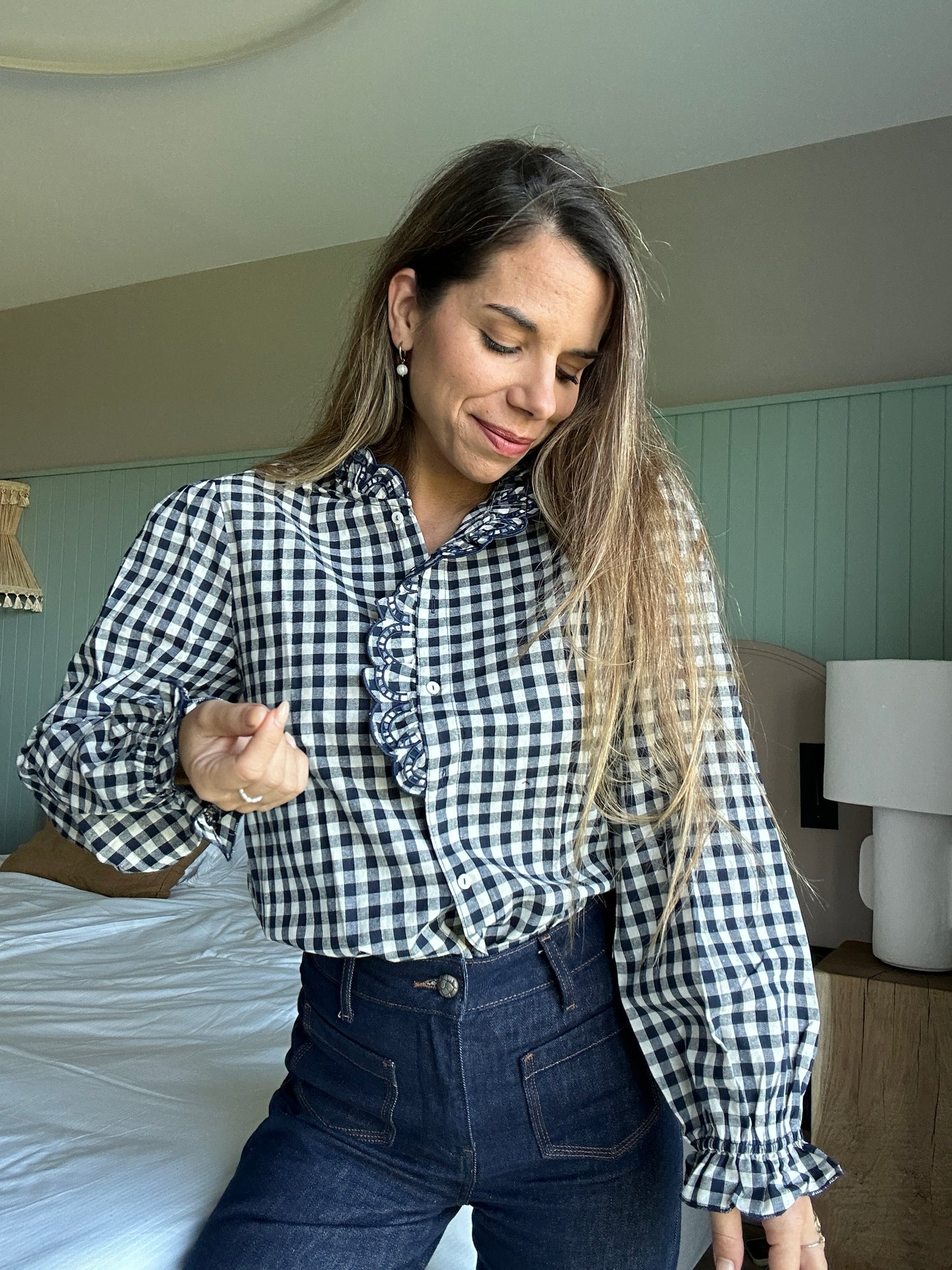 Blouse vichy bleu marine Léonor