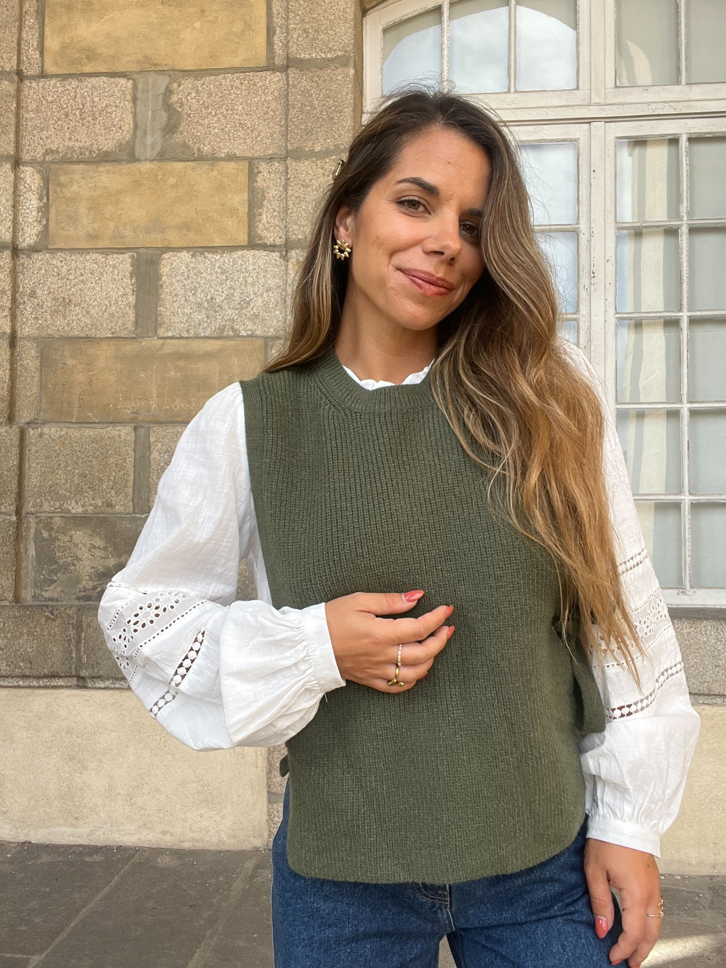 Pull sans manches à noeuds kaki Valentine