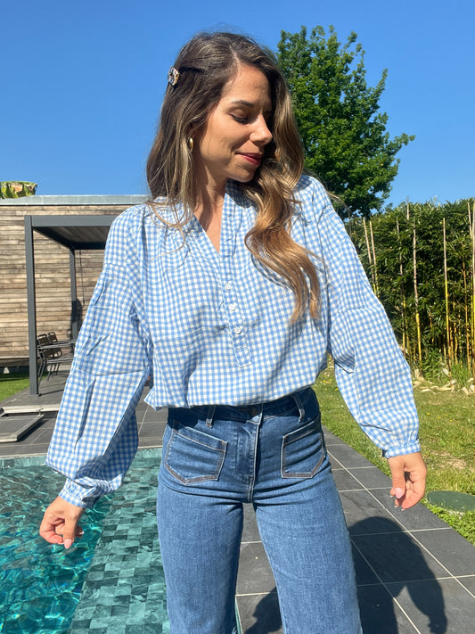 Blouse vichy bleu ciel Clothilde