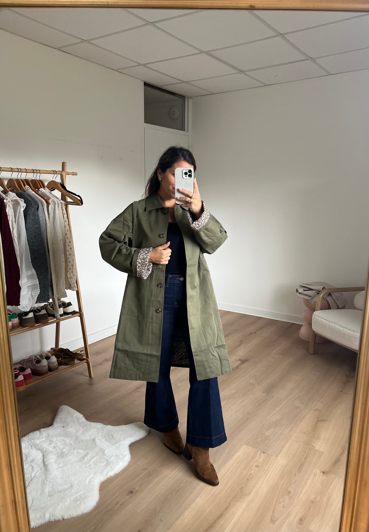 Trench long Émile en coton Liberty kaki