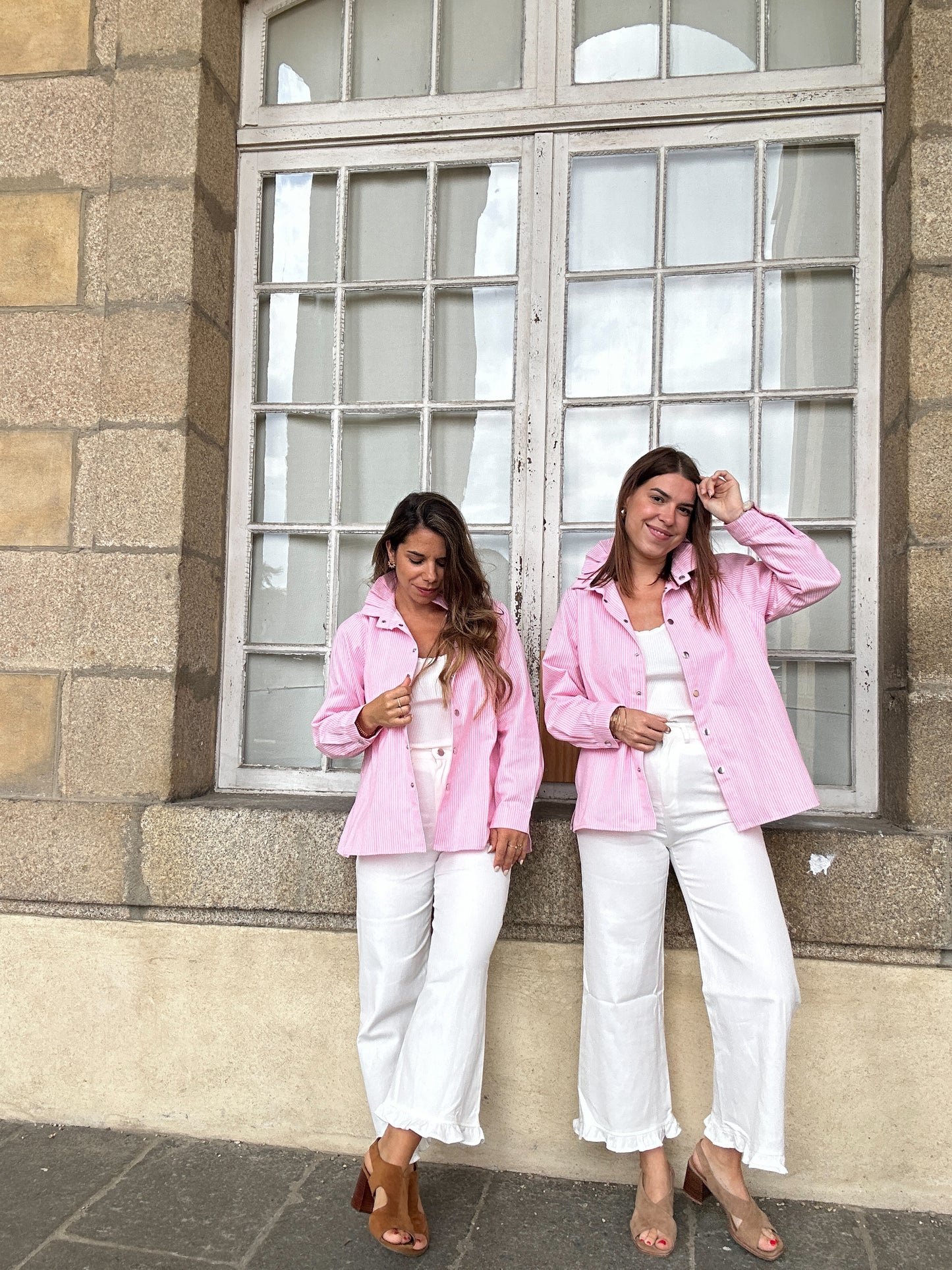 Veste en jean Céleste à rayures roses