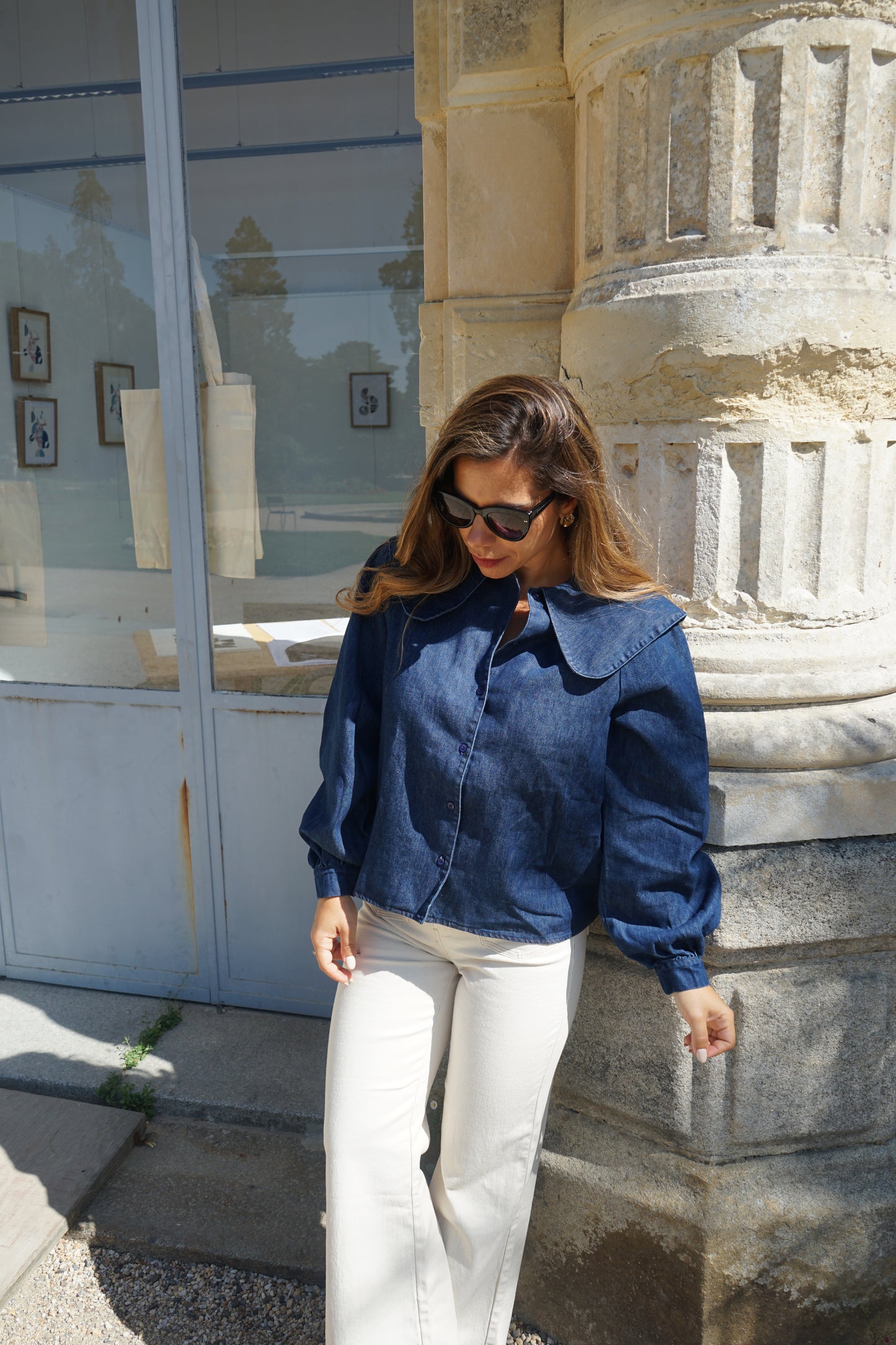 Blouse à col large denim Billie