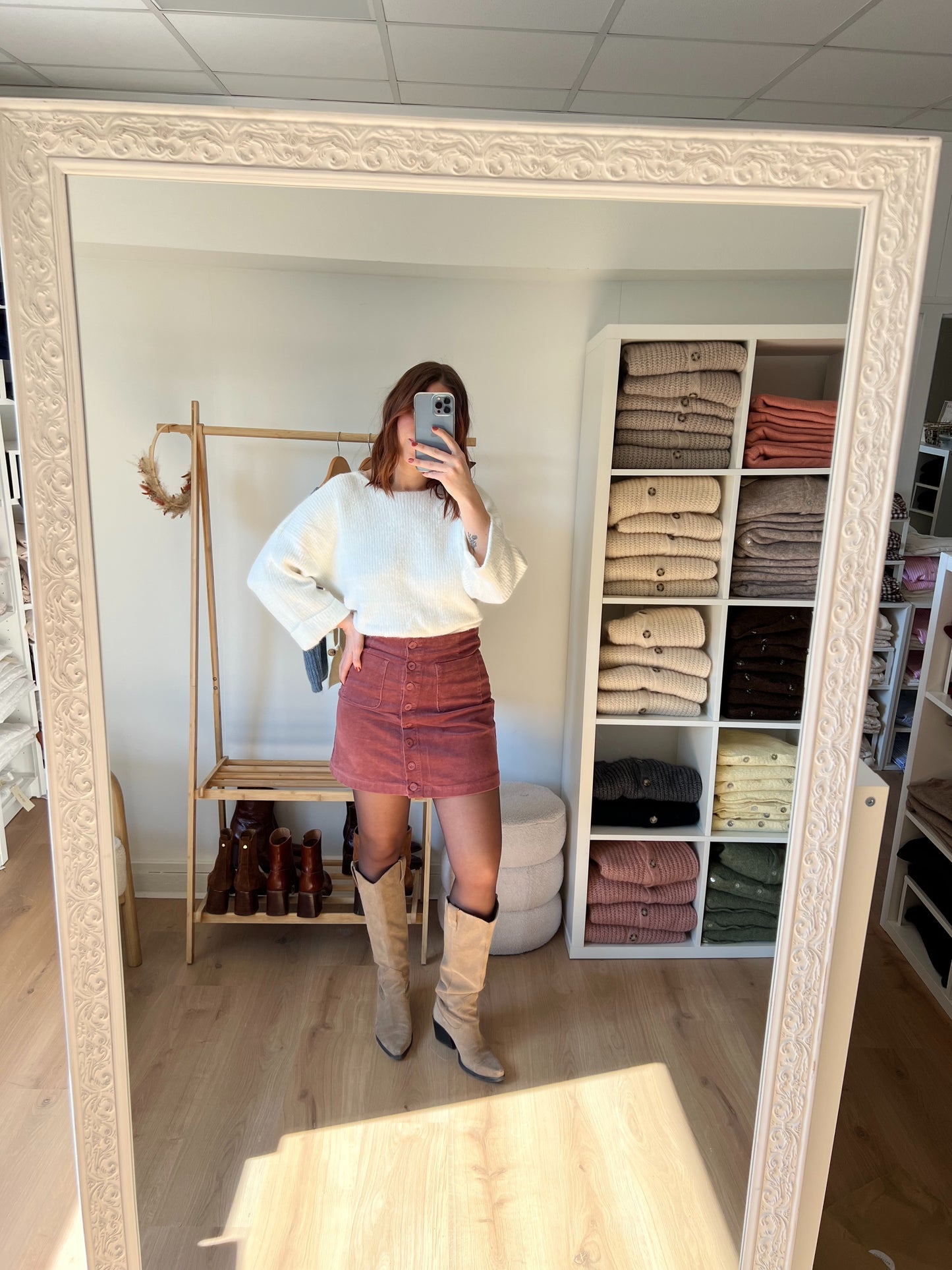 Jupe en velours vieux rose Sophie