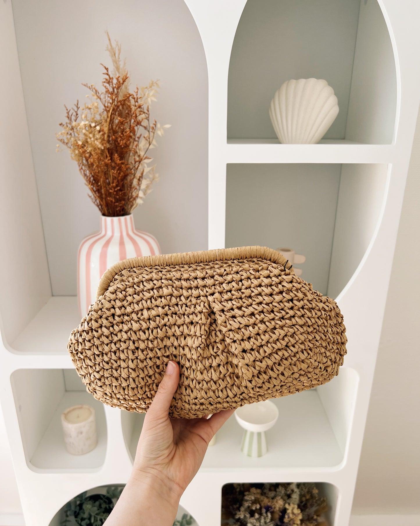 Sac bourse en raffia beige Lino