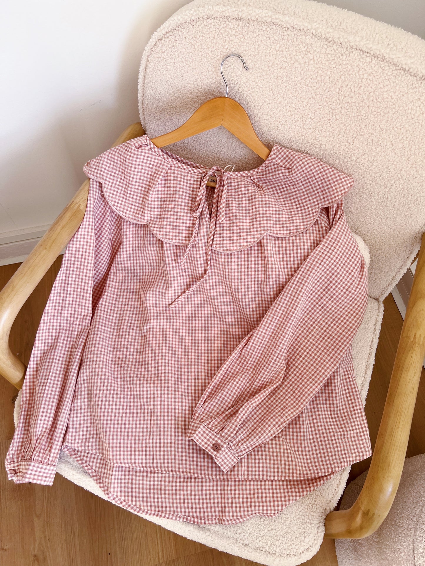Blouse à col large Solveig VICHY rose