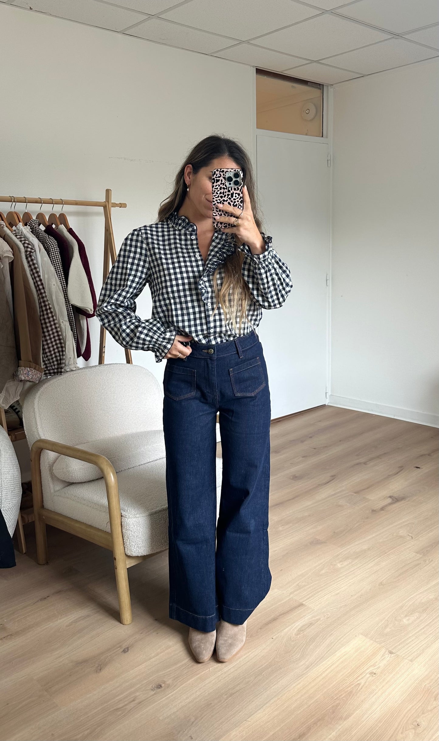 Blouse vichy bleu marine Léonor