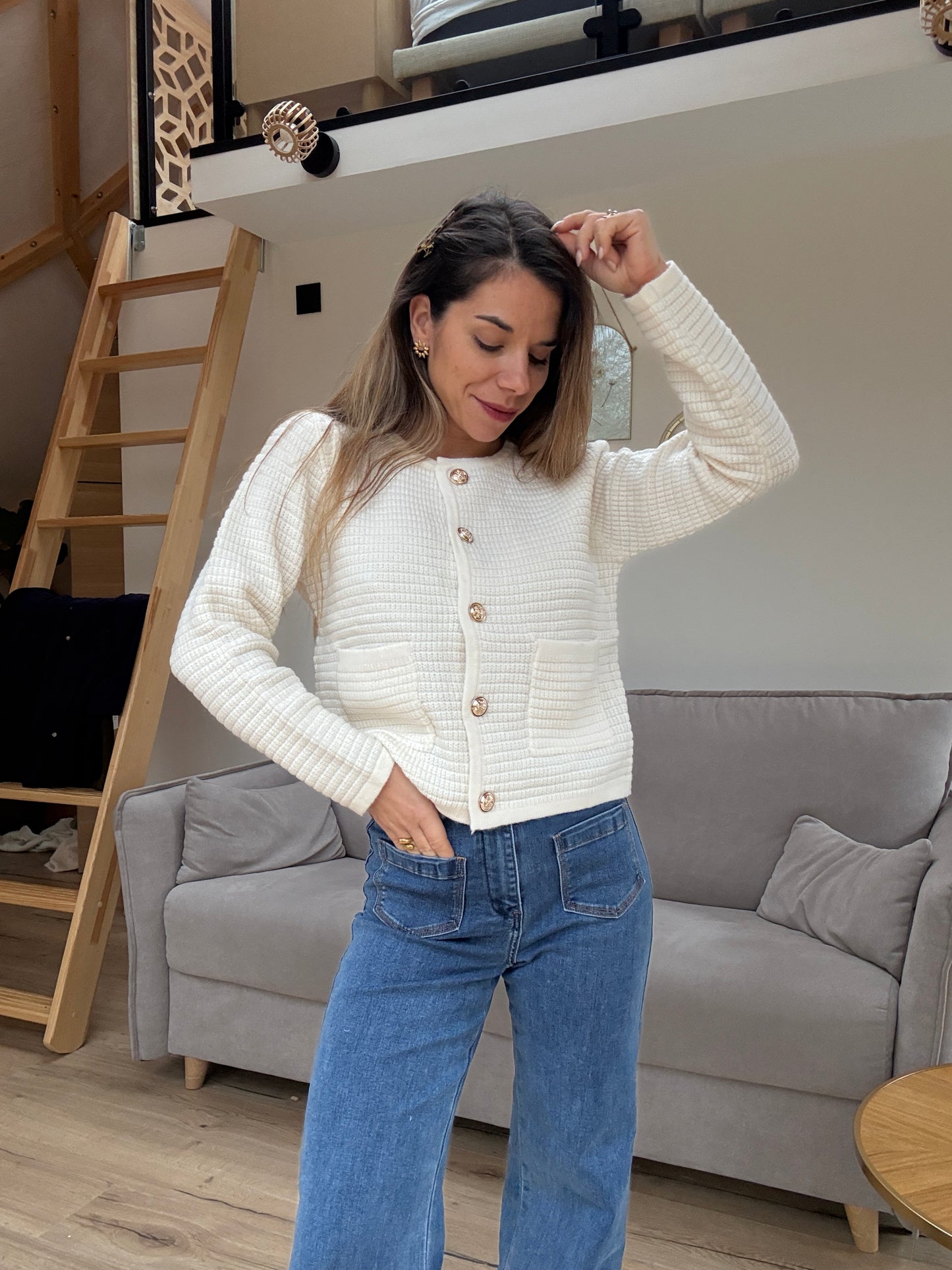 Cardigan à grosses mailles Giulia écru