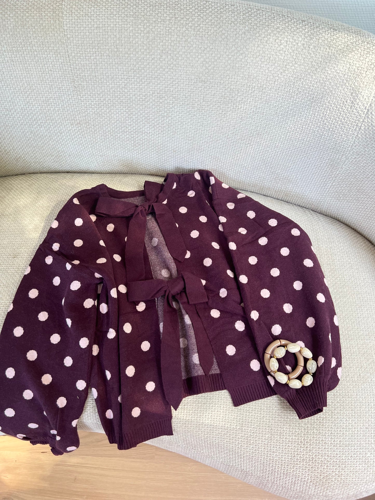 Pull à pois en laine Zélie bordeaux