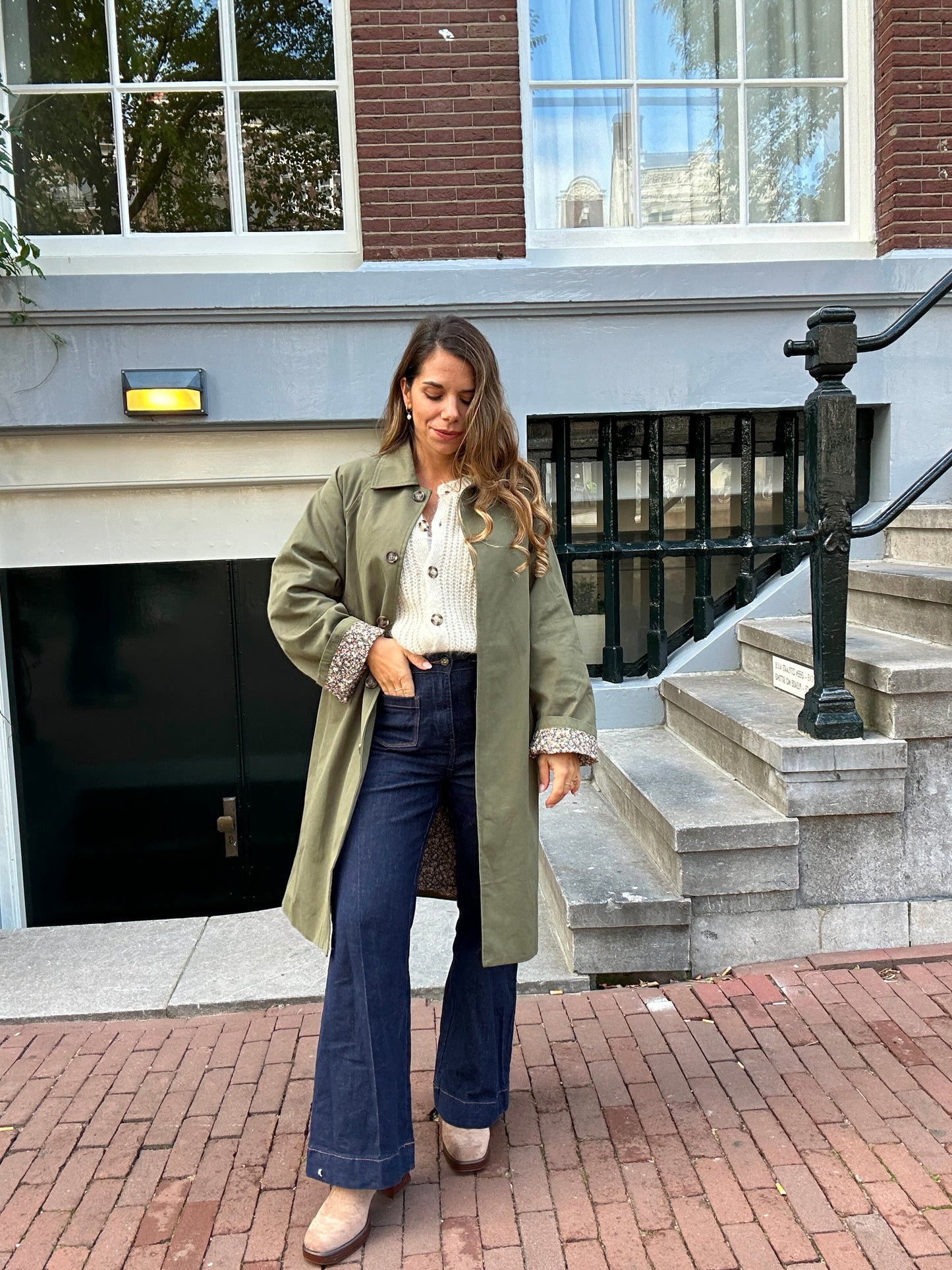 Trench long Émile en coton Liberty kaki