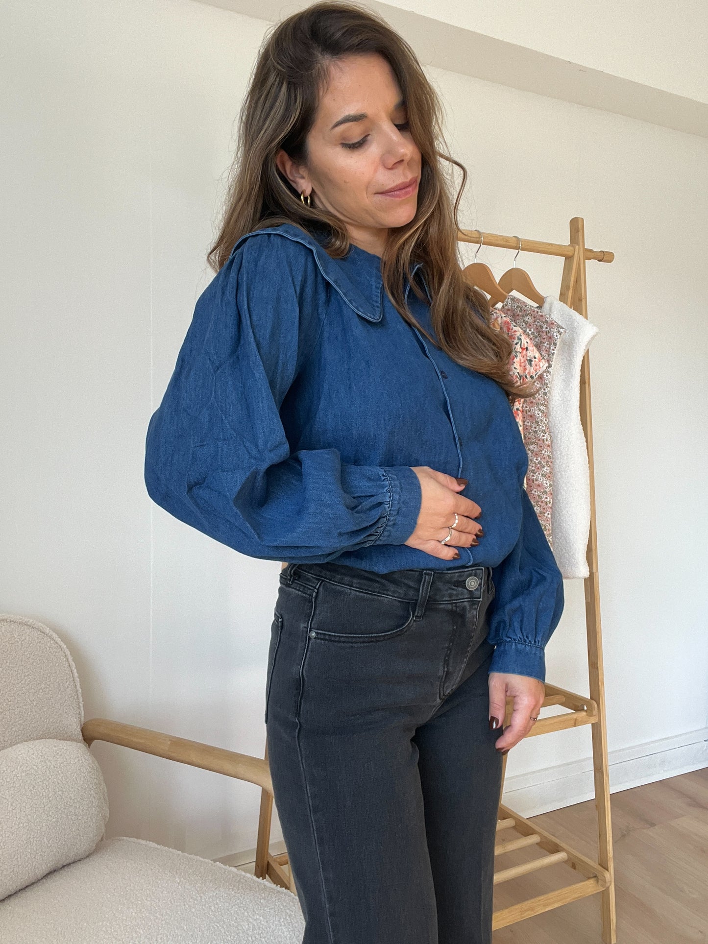 Blouse à col large denim Billie