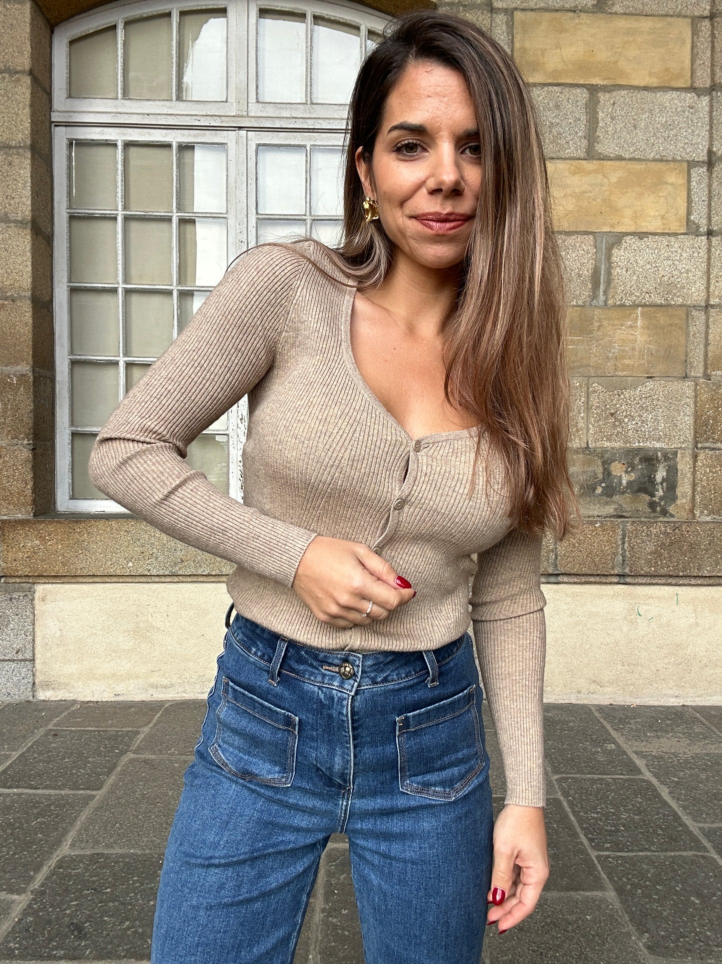 Cardigan fin Louise taupe