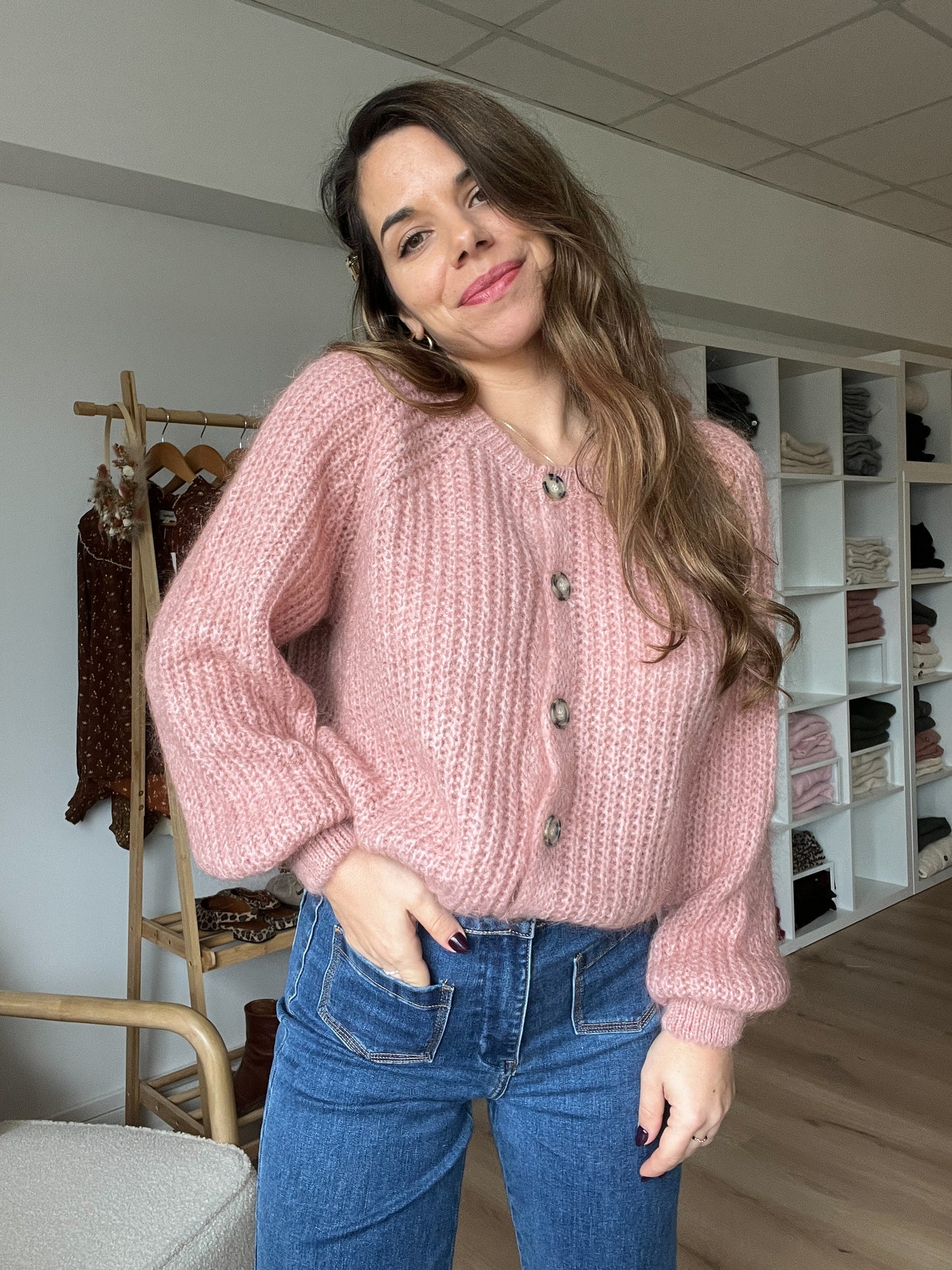 Cardigan rose chiné Honorine