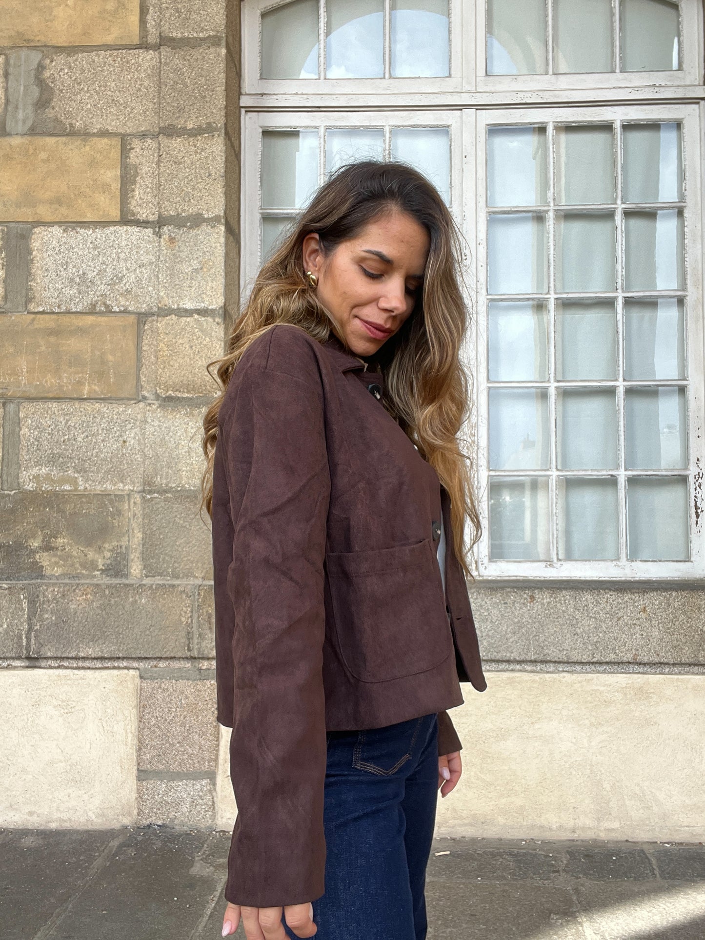 Veste effet suédine Thelma chocolat