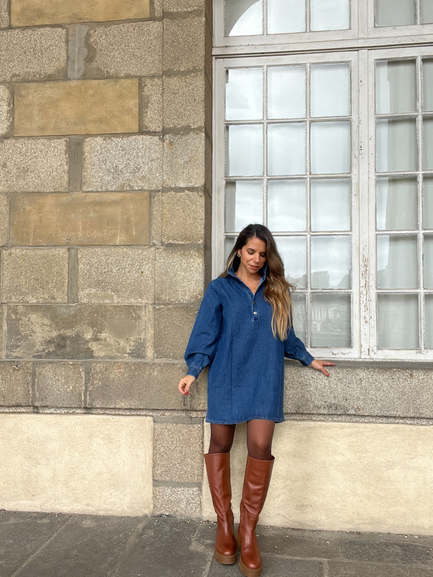 Robe en Jean Céleste à manches longues