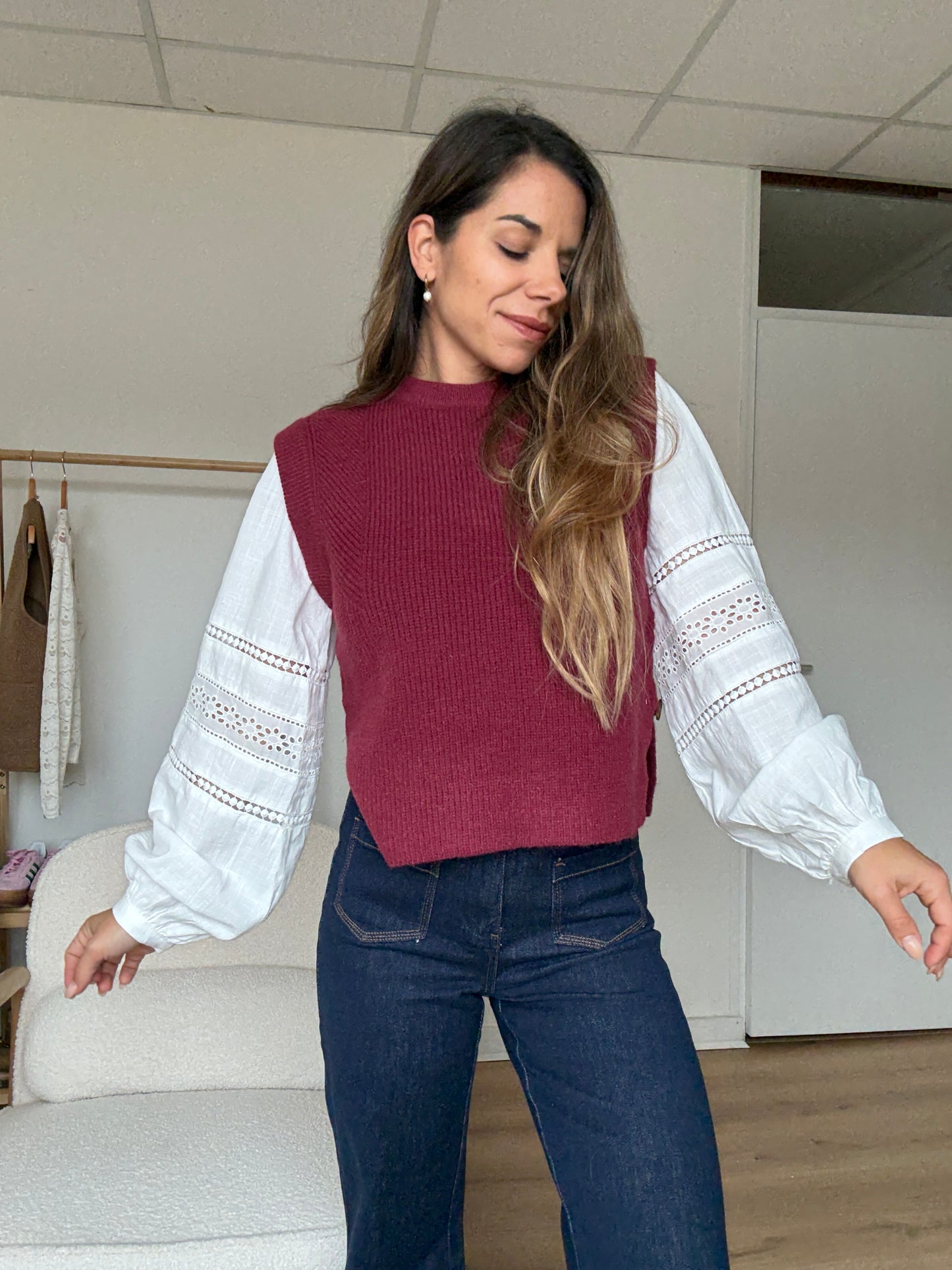 Pull sans manches Isaure Bordeaux