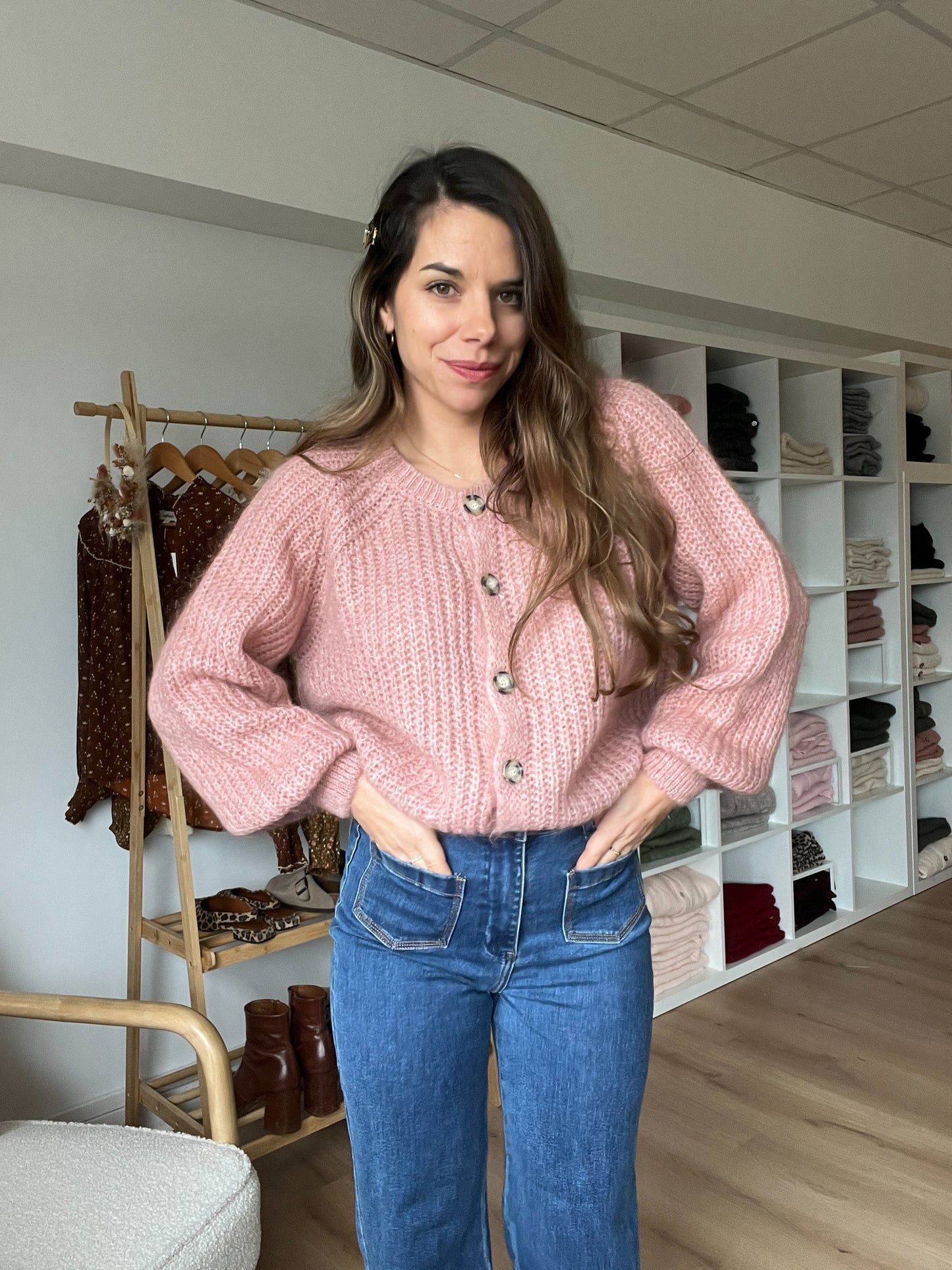 Cardigan rose chiné Honorine