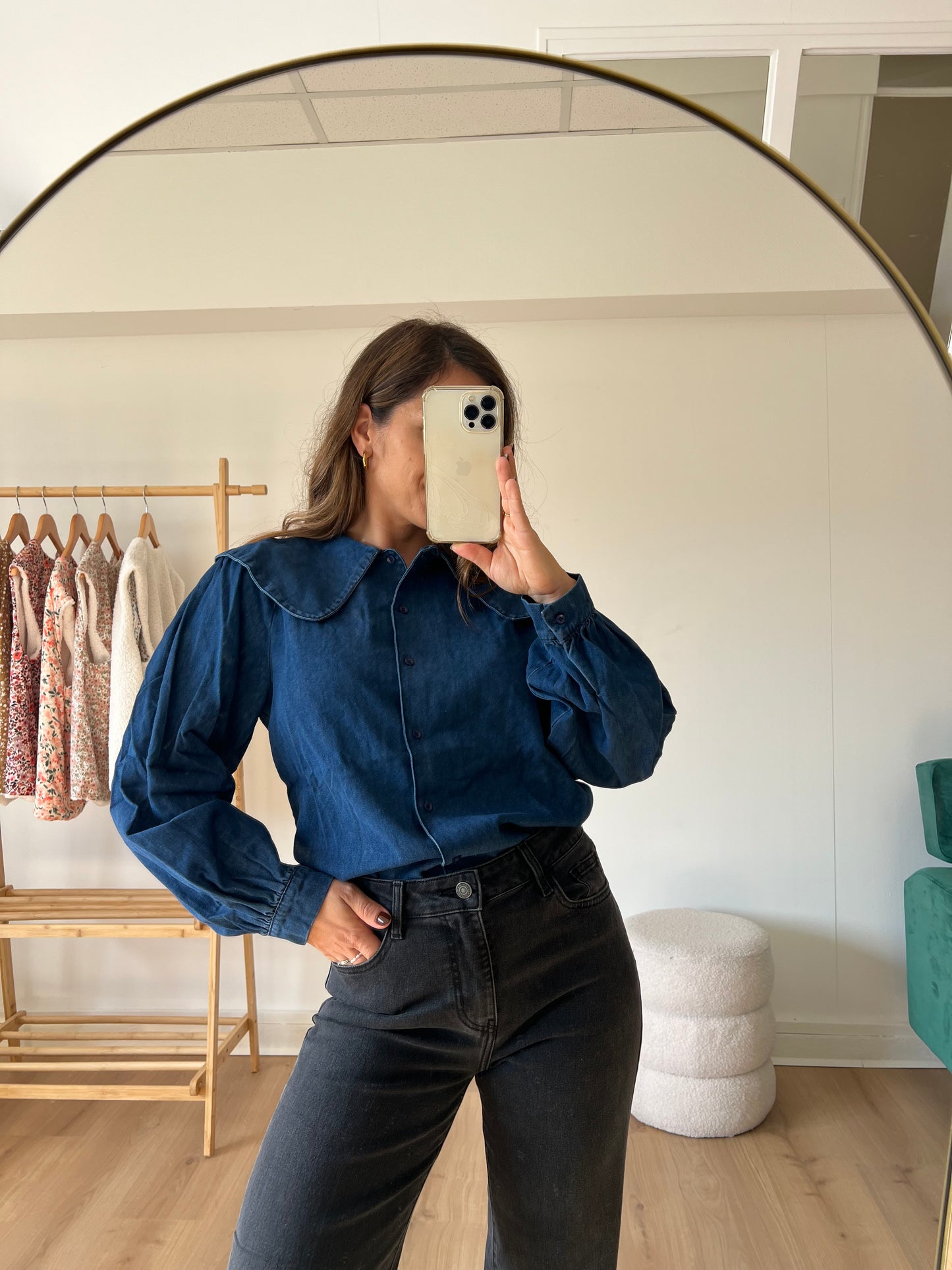 Blouse à col large denim Billie