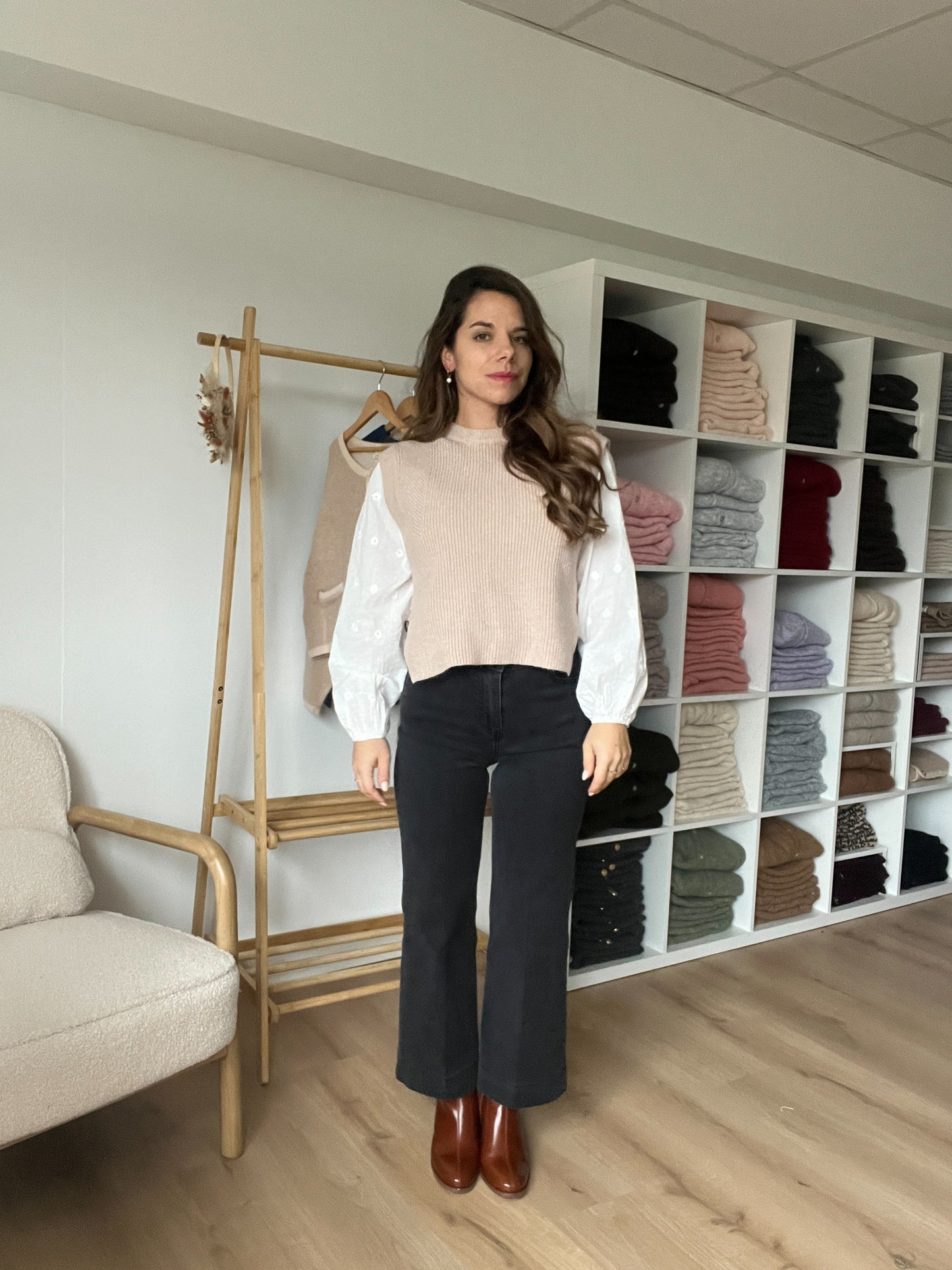 Pull sans manches Isaure beige rosé