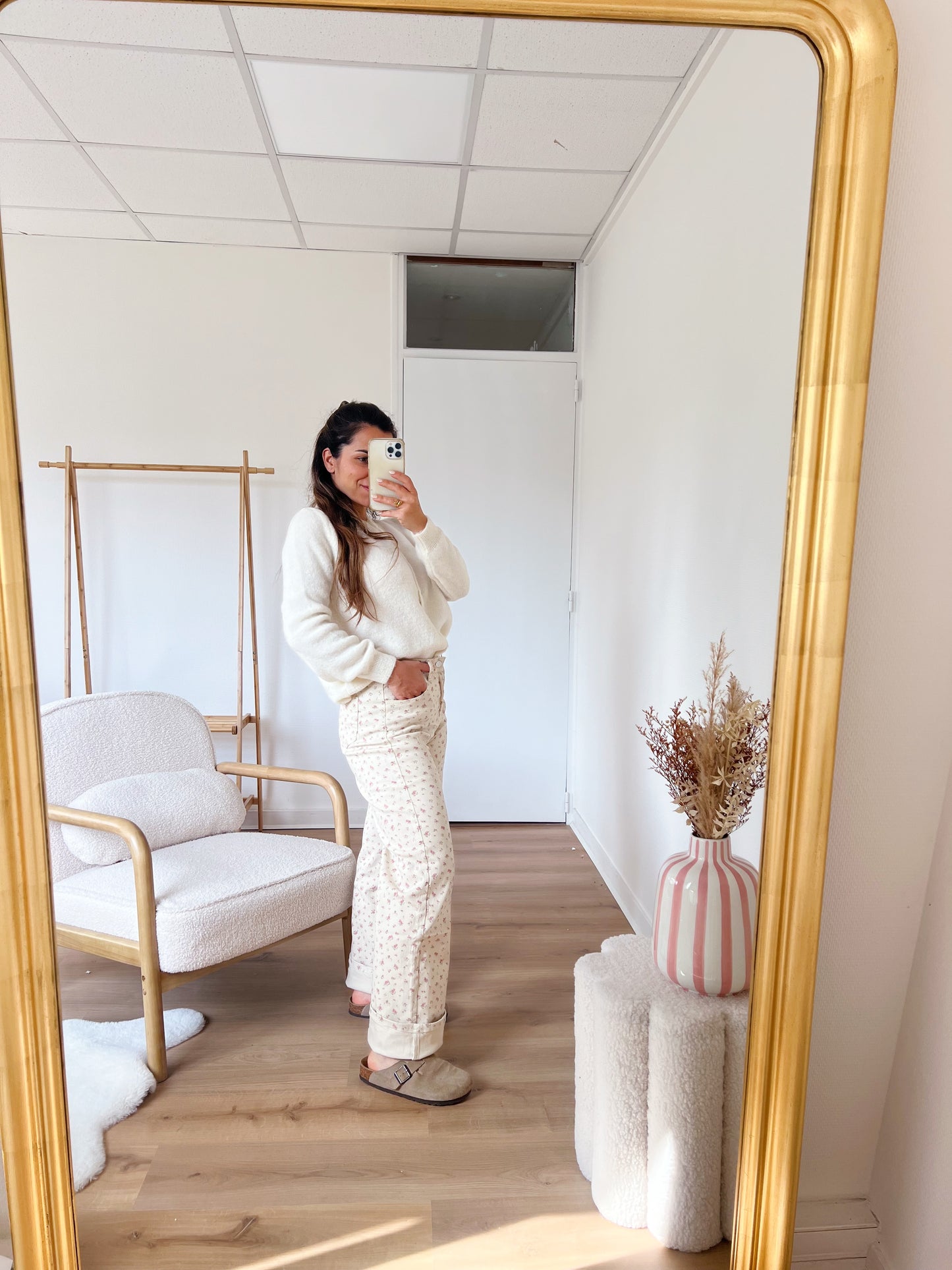 Jean flare Julia à petites fleurs roses