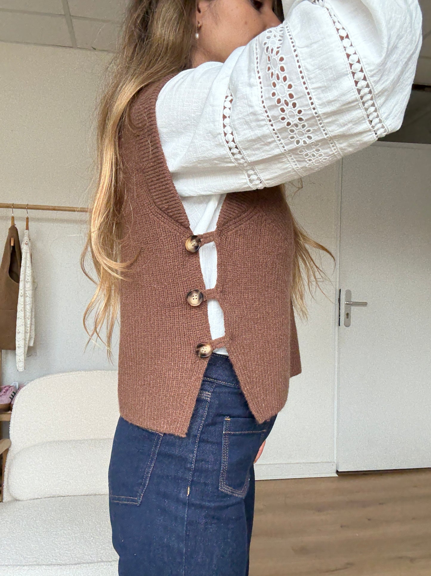 Pull sans manches Isaure marron