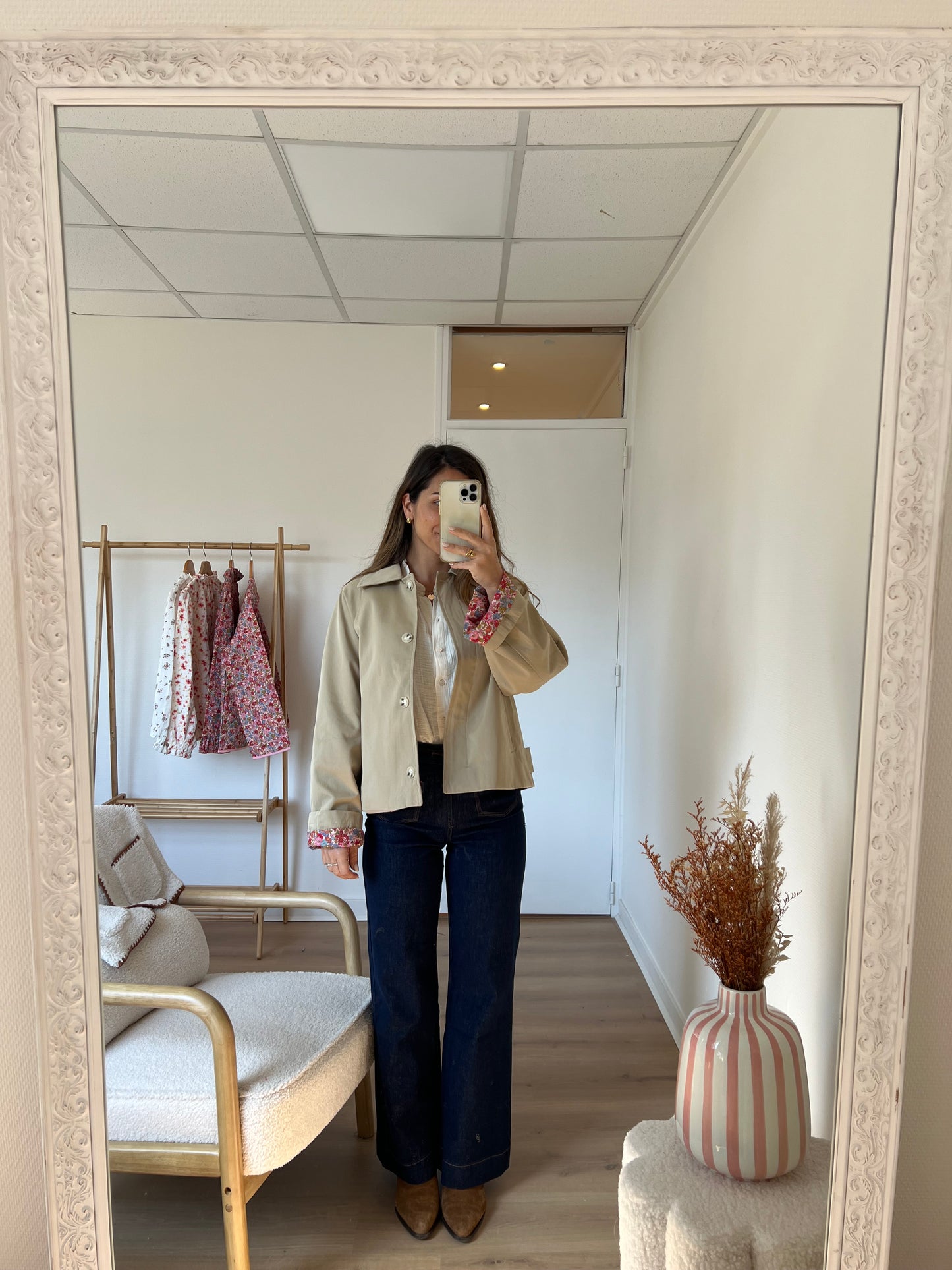 Veste trench liberty en coton beige Edith