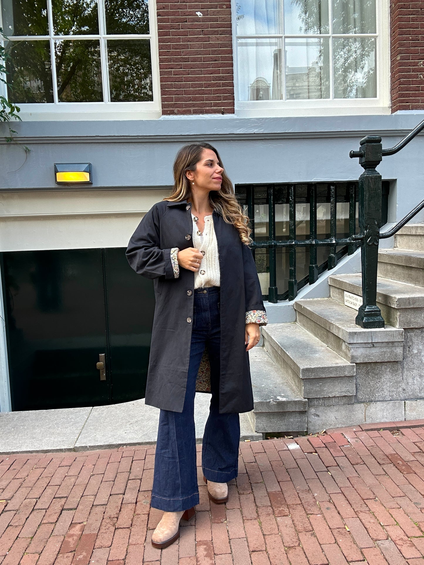 Trench long Émile en coton Liberty bleu marine
