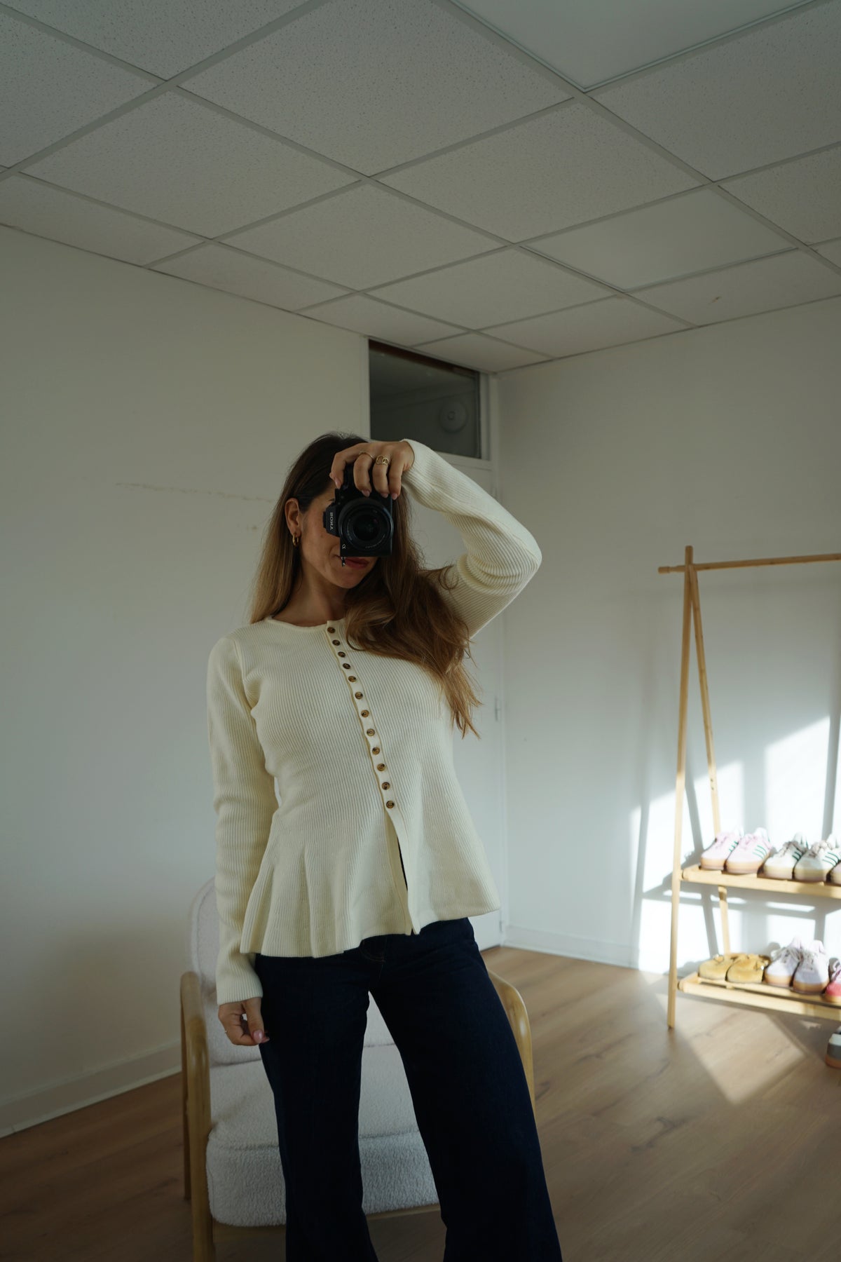Pull fin péplum Albane écru
