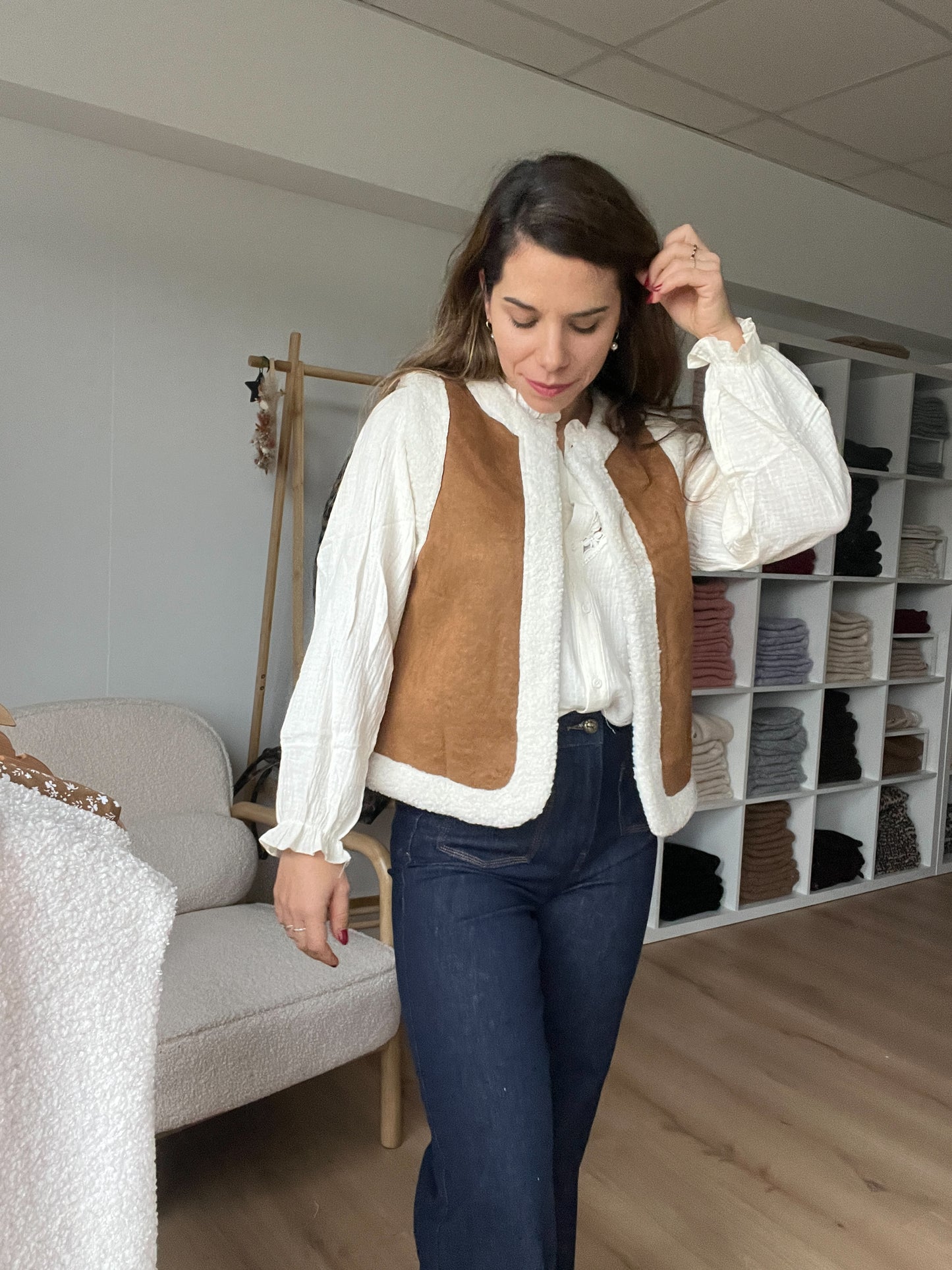 Gilet berger sans manches camel Mahaut