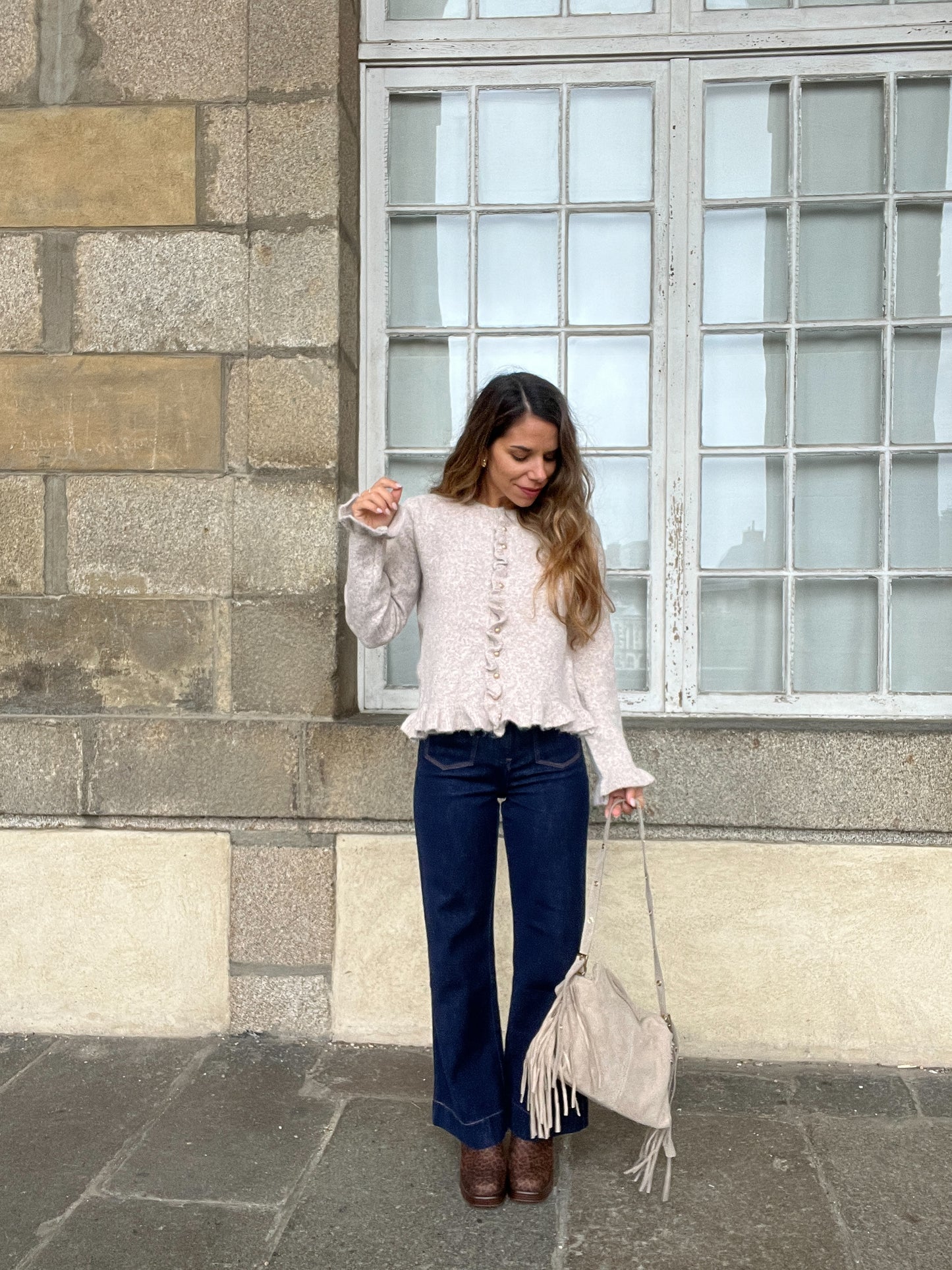 Grand sac à main en cuir Jodie beige