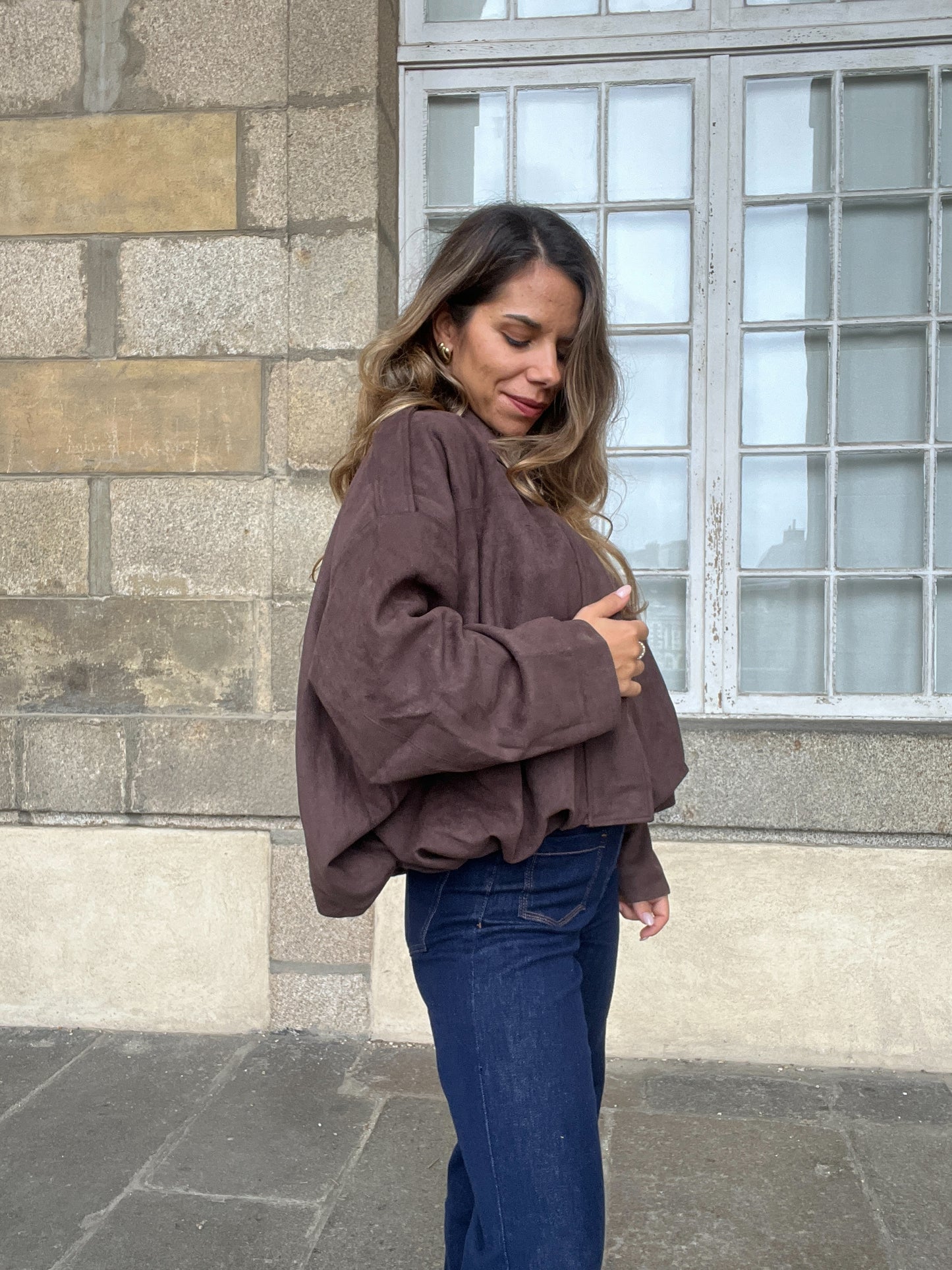 Veste effet suédine Léonie chocolat