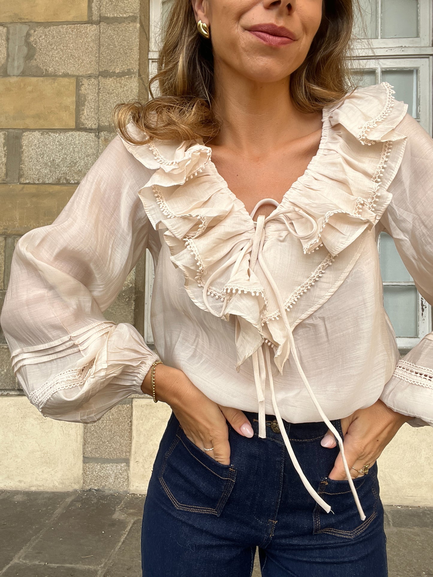 Blouse bohème volantée beige Hazel
