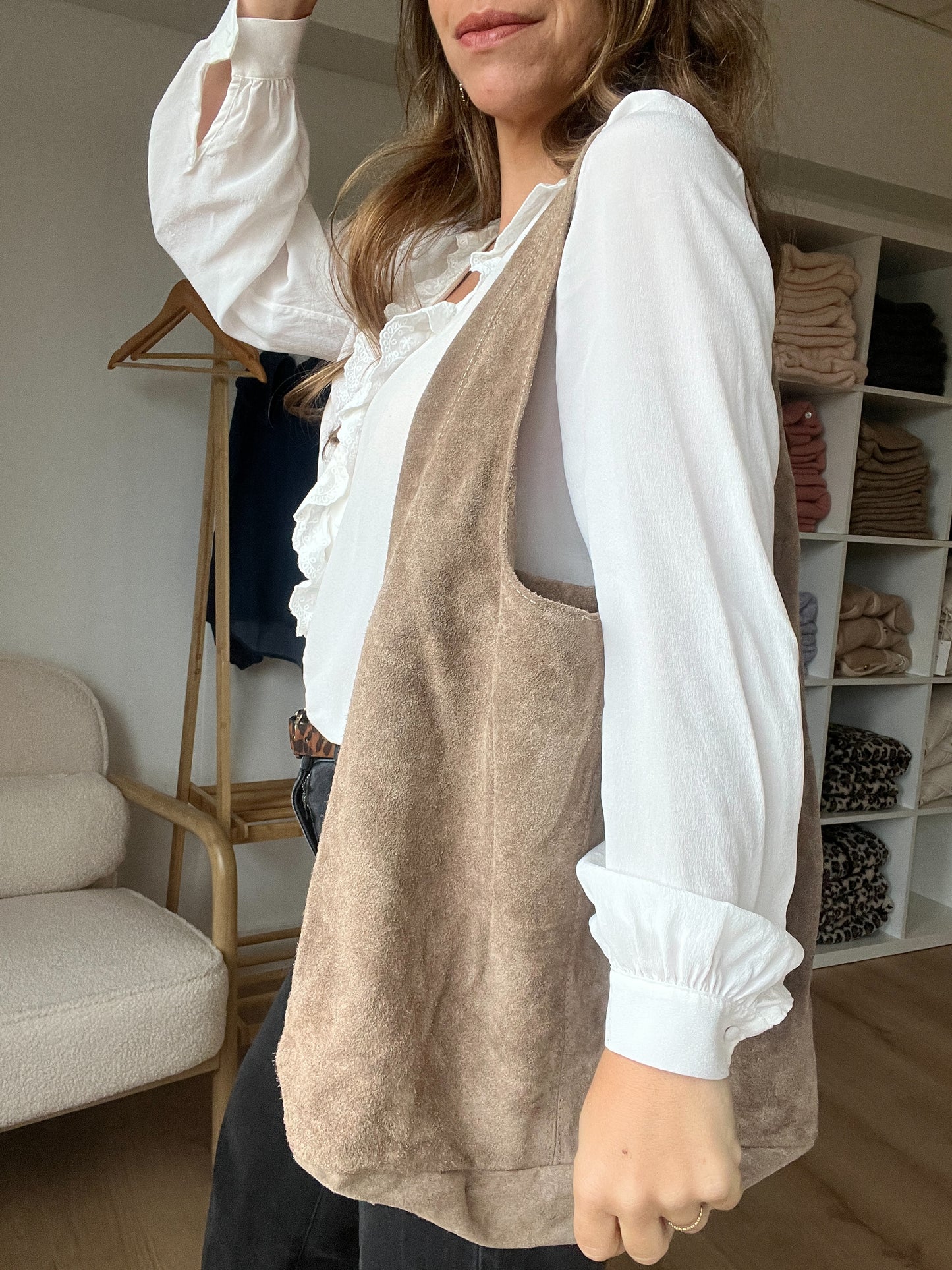 Sac à main en daim Marine Taupe