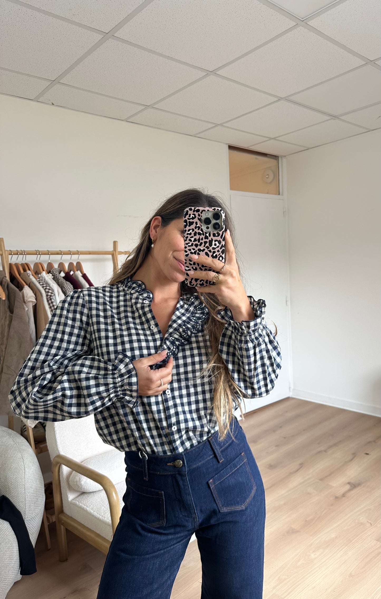 Blouse vichy bleu marine Léonor