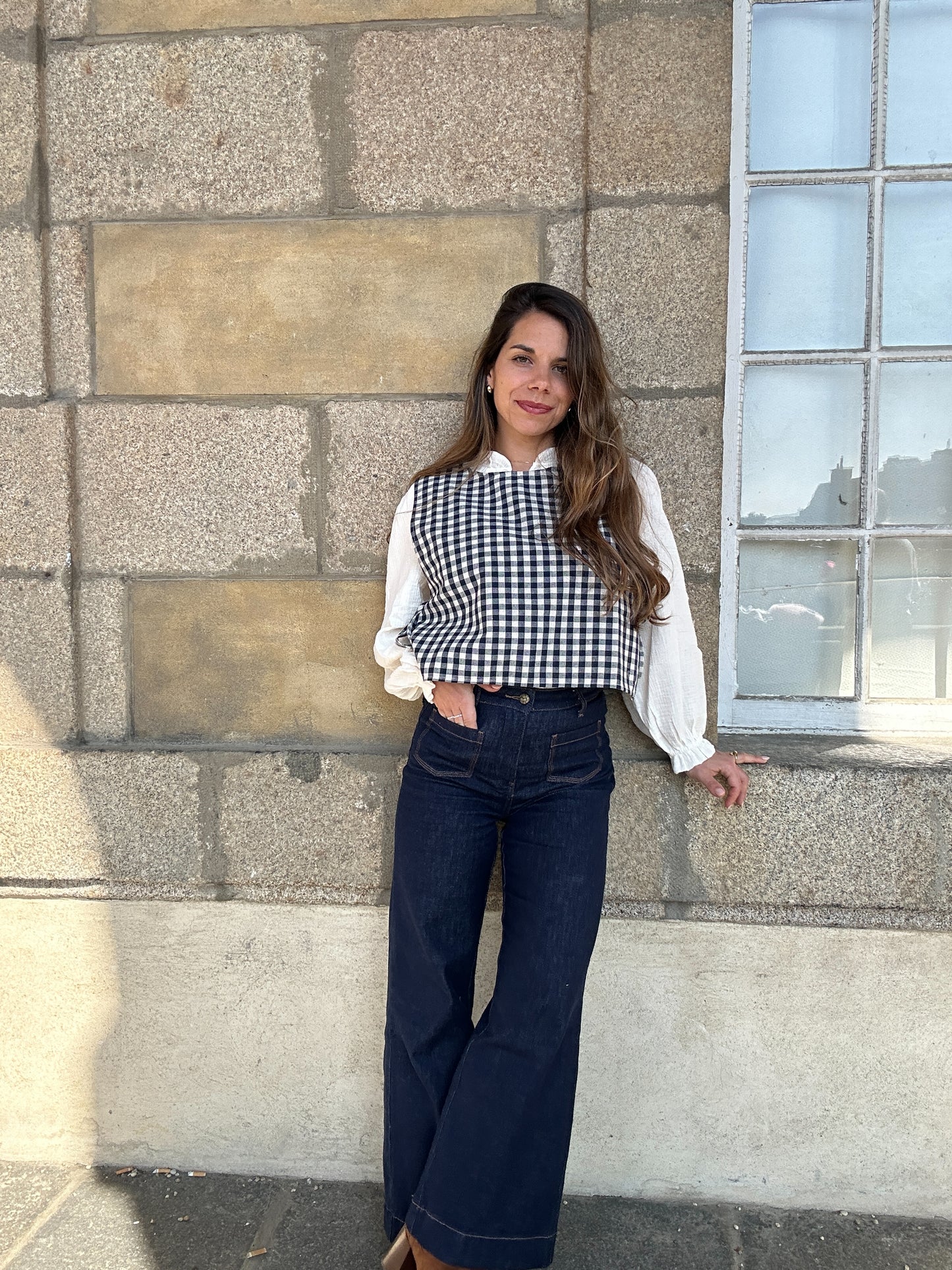 Pull fin sans manche avec nœuds vichy Angèle