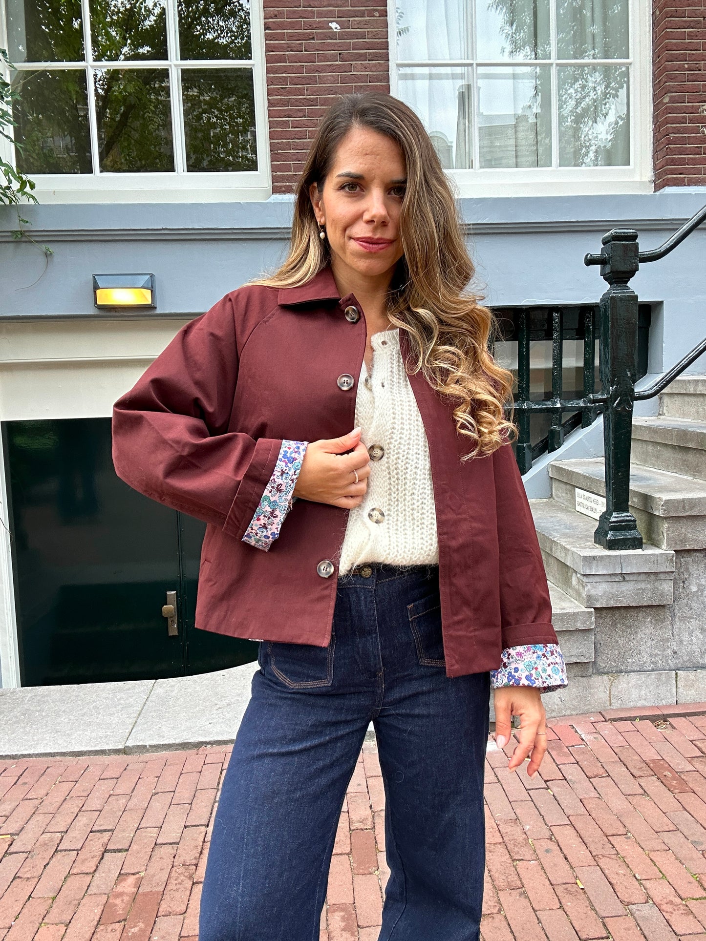 Veste trench Edith en coton Liberty bordeaux