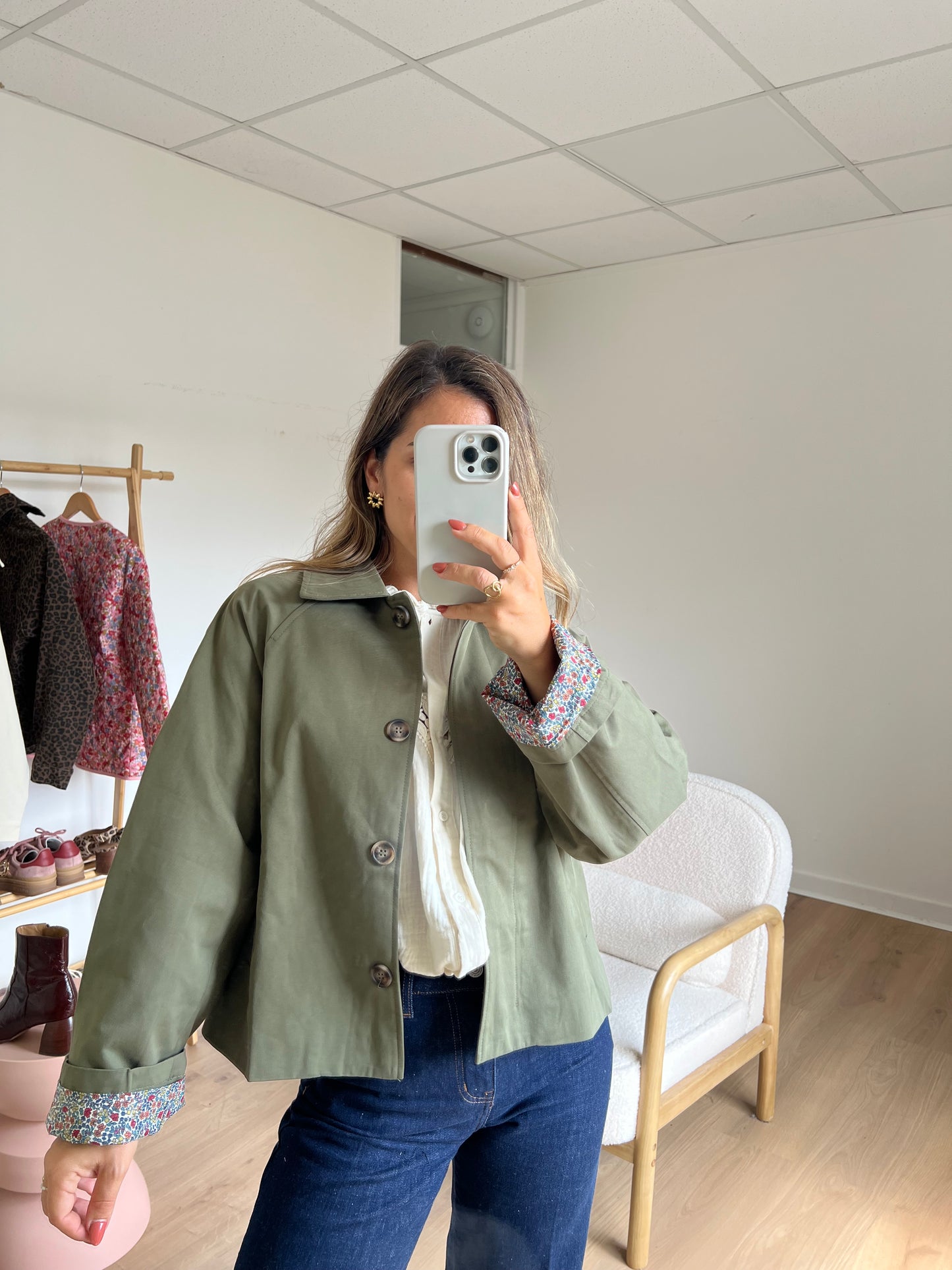 Veste trench Edith à fleurs kaki