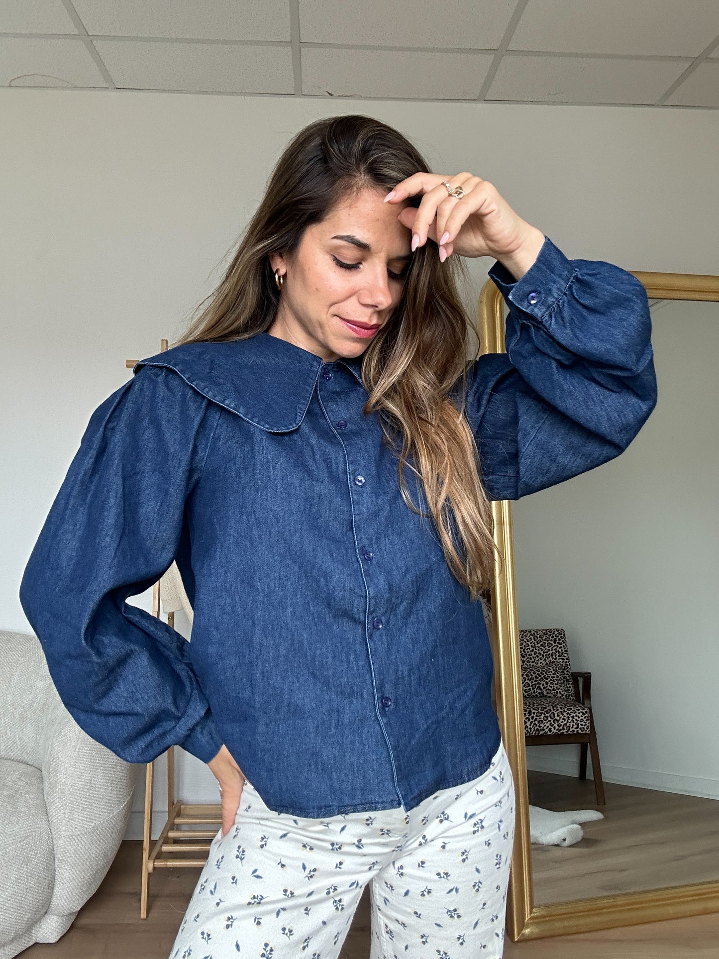 Blouse à col large denim Billie