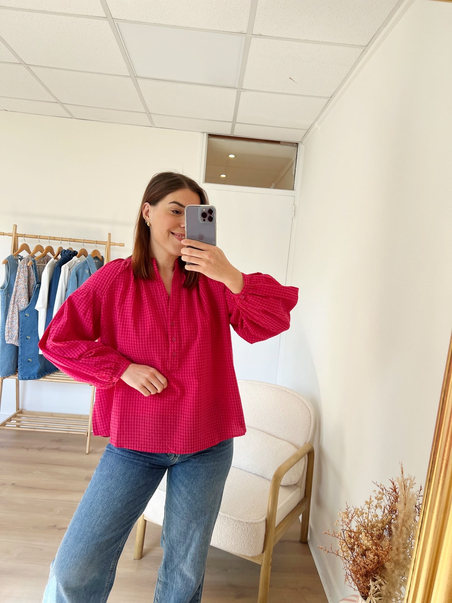Blouse vichy fushia Clothilde