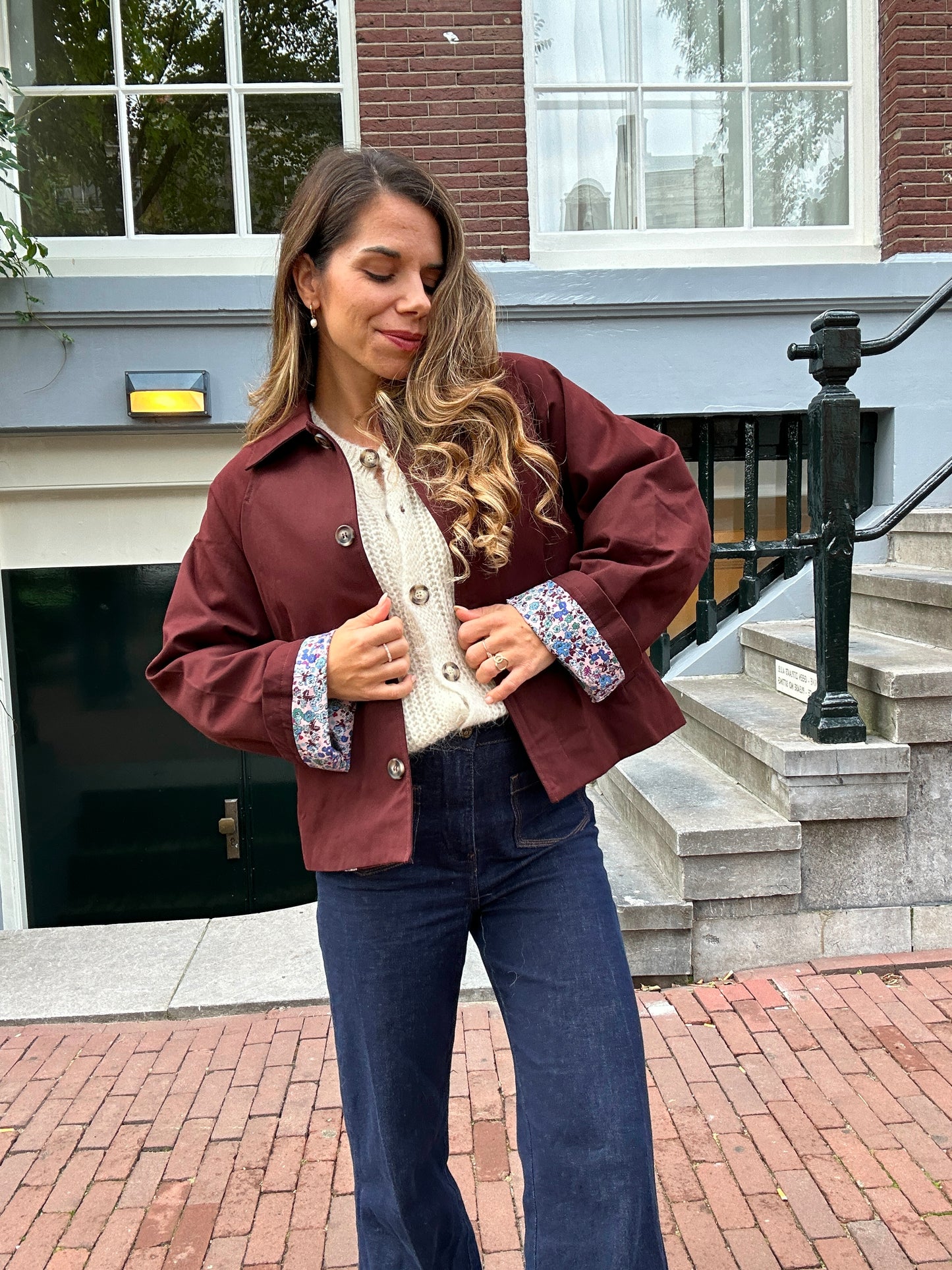 Veste trench Edith en coton Liberty bordeaux