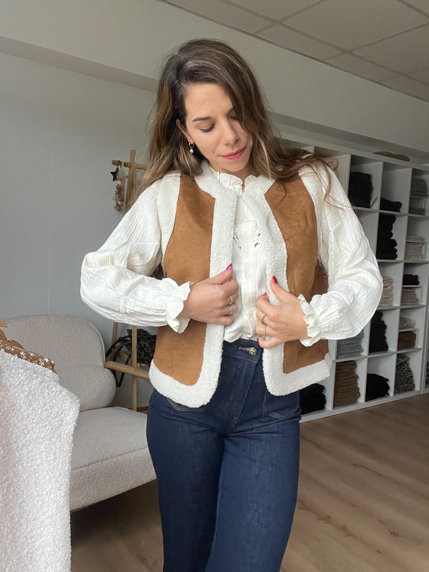 Gilet berger sans manches camel Mahaut